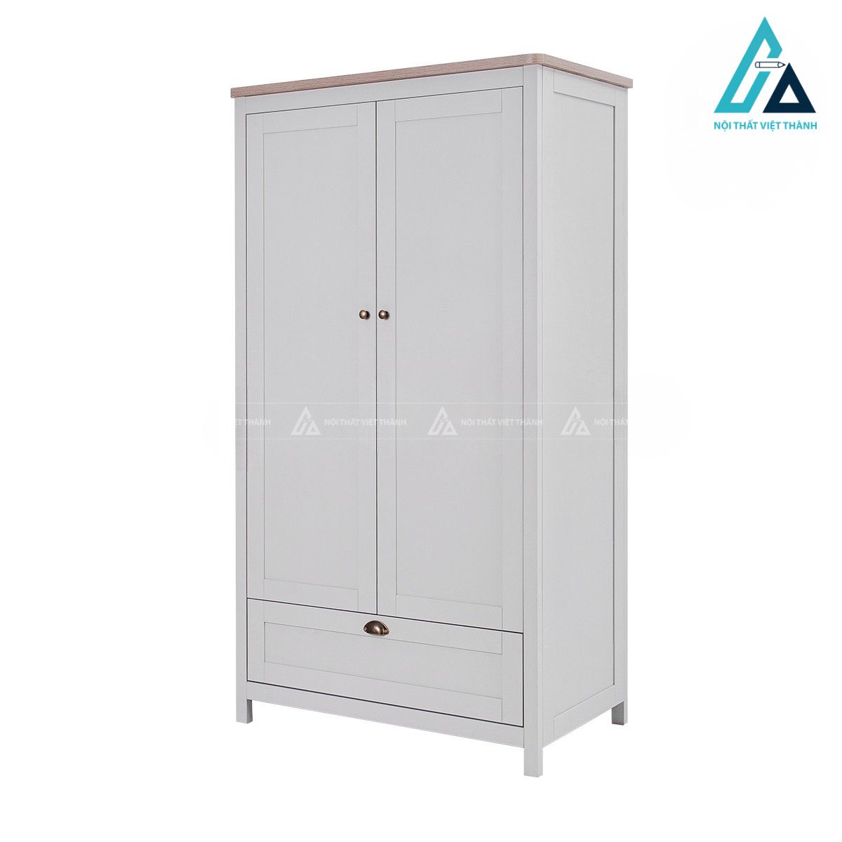 Tủ quần áo trẻ em 2 cánh màu trắng kèm ngăn kéo thiết kế cổ điển 3