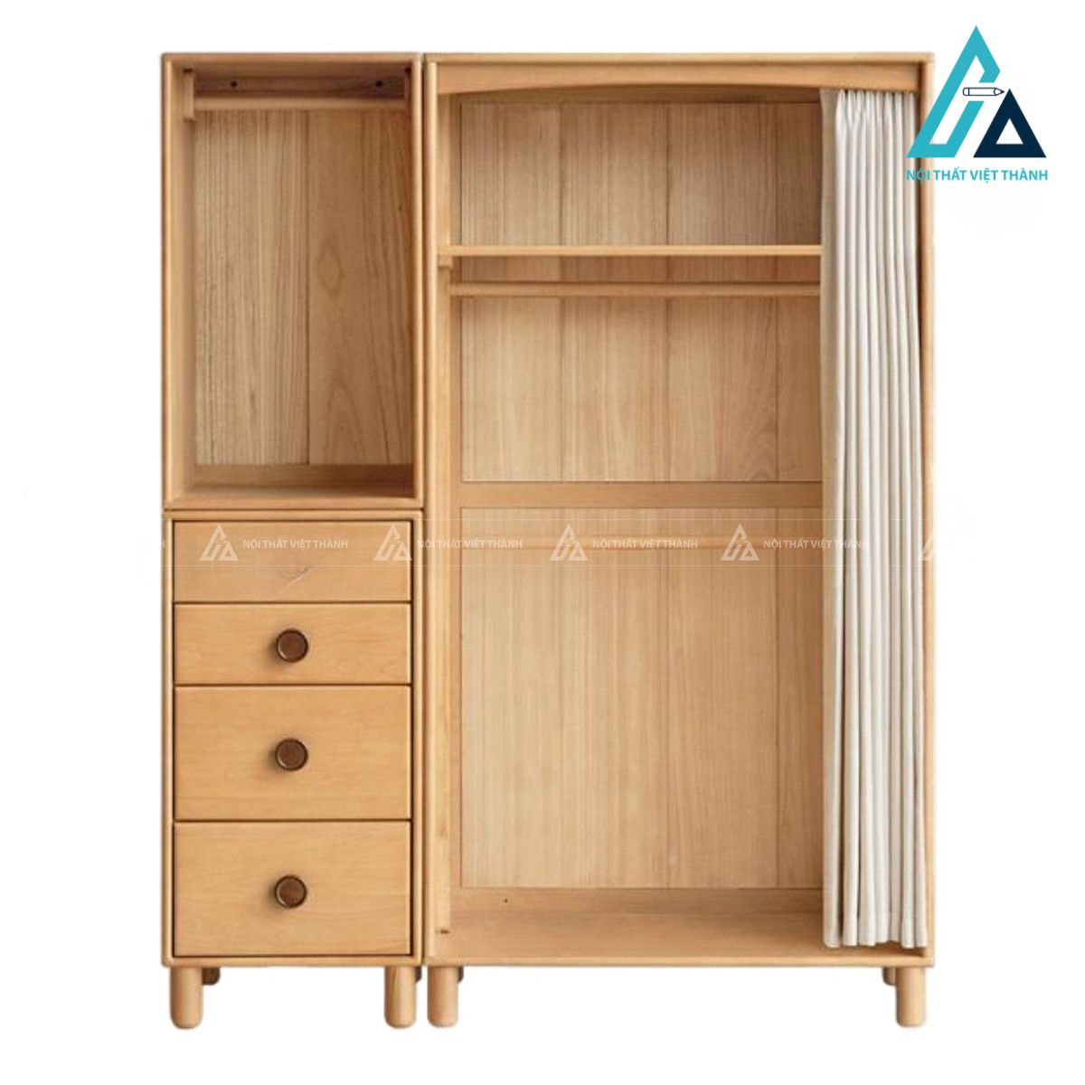 Tủ quần áo trẻ em gỗ sồi tự nhiên cửa rèm thiết kế an toàn 1