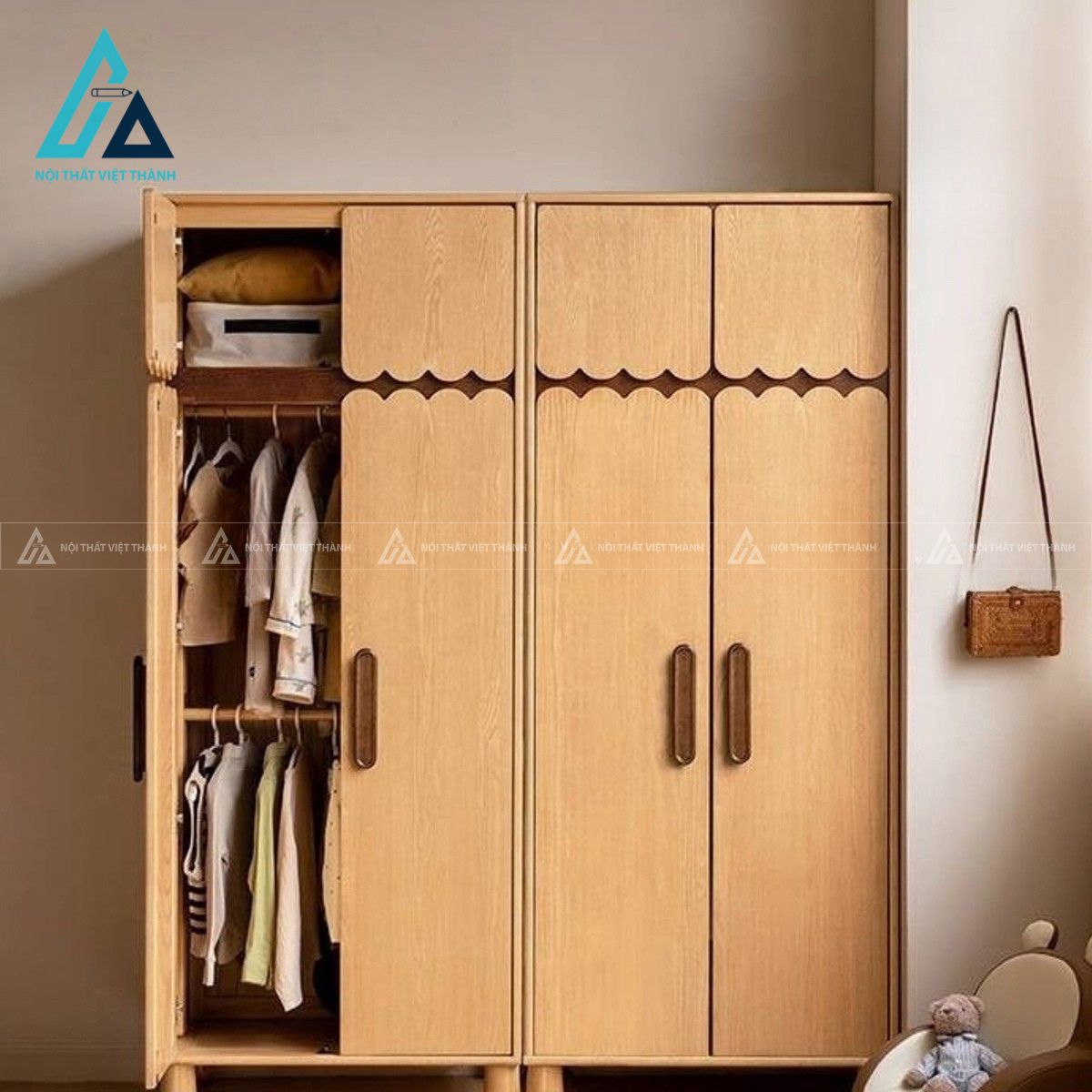 Tủ quần áo trẻ em gỗ sồi tự nhiên thiết kế đa năng 2
