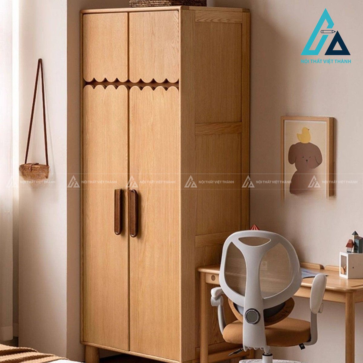Tủ quần áo trẻ em gỗ sồi tự nhiên thiết kế đa năng 3