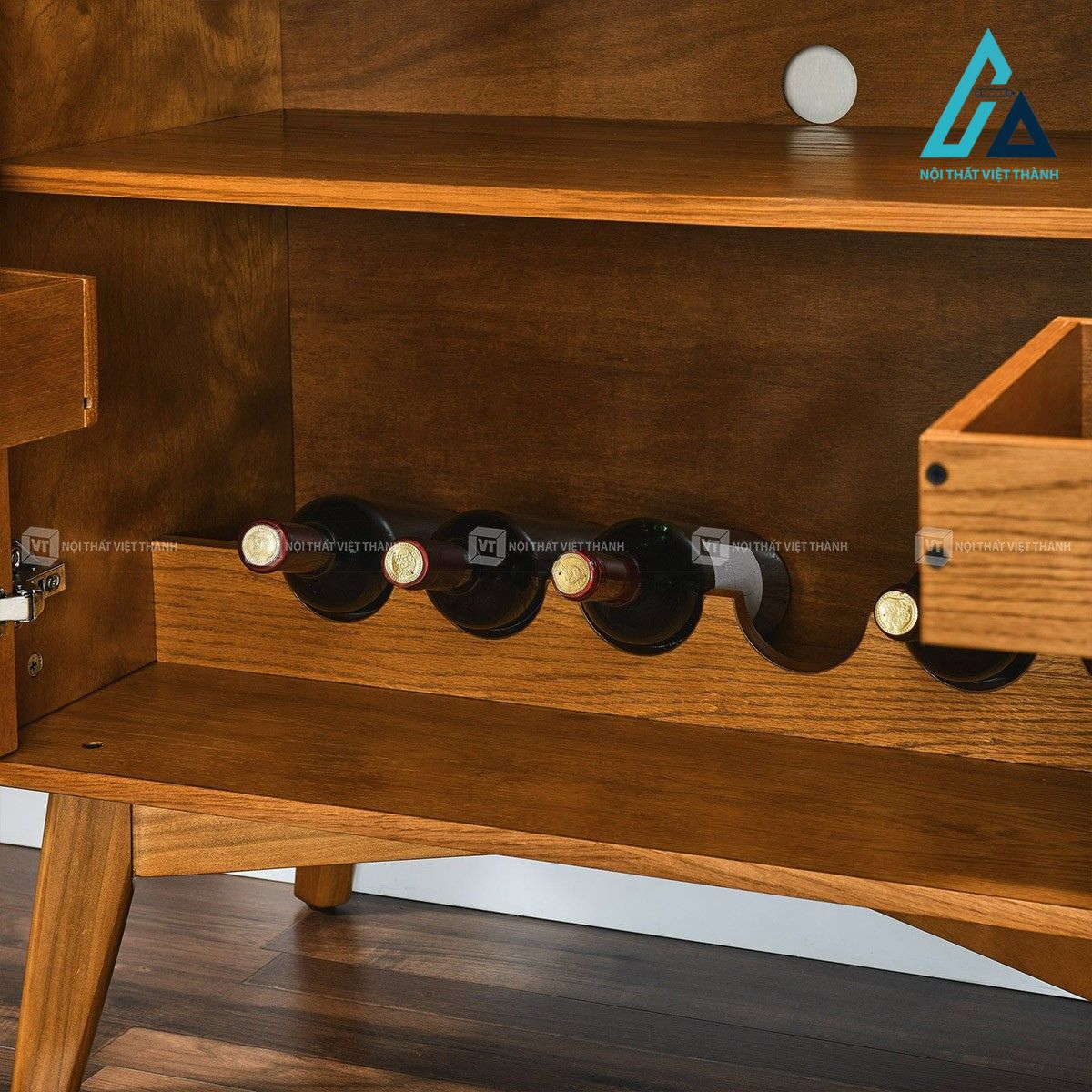 Tủ rượu gỗ MDF kèm giá treo ly và kệ để chai 3
