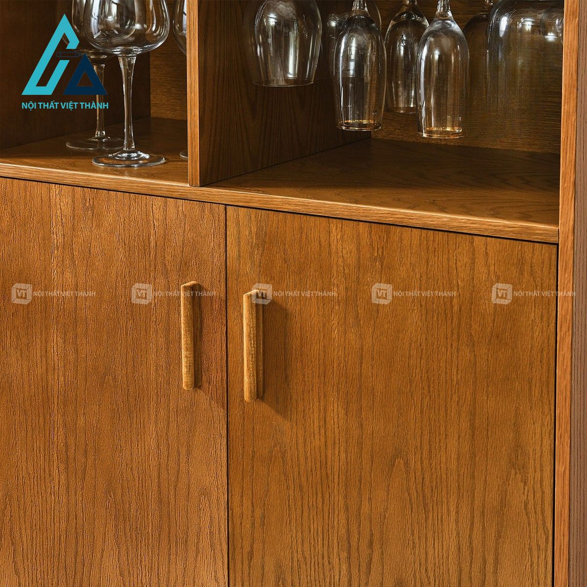 Tủ rượu gỗ MDF kèm giá treo ly và kệ để chai 4