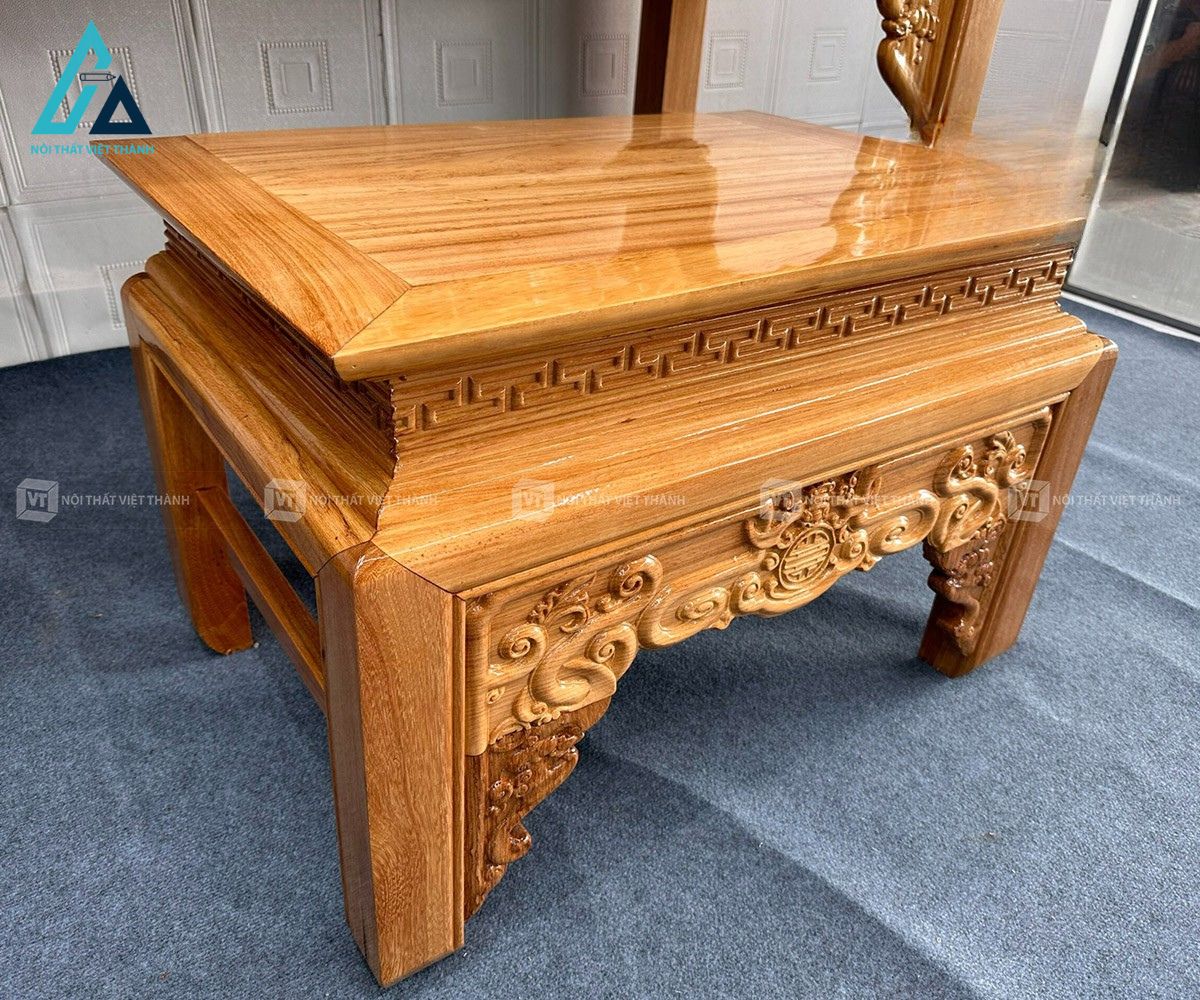 Tủ thờ án gian gỗ gõ chạm khắc Mai Cúc Trúc kèm bàn cúng cơm trang nghiêm 1