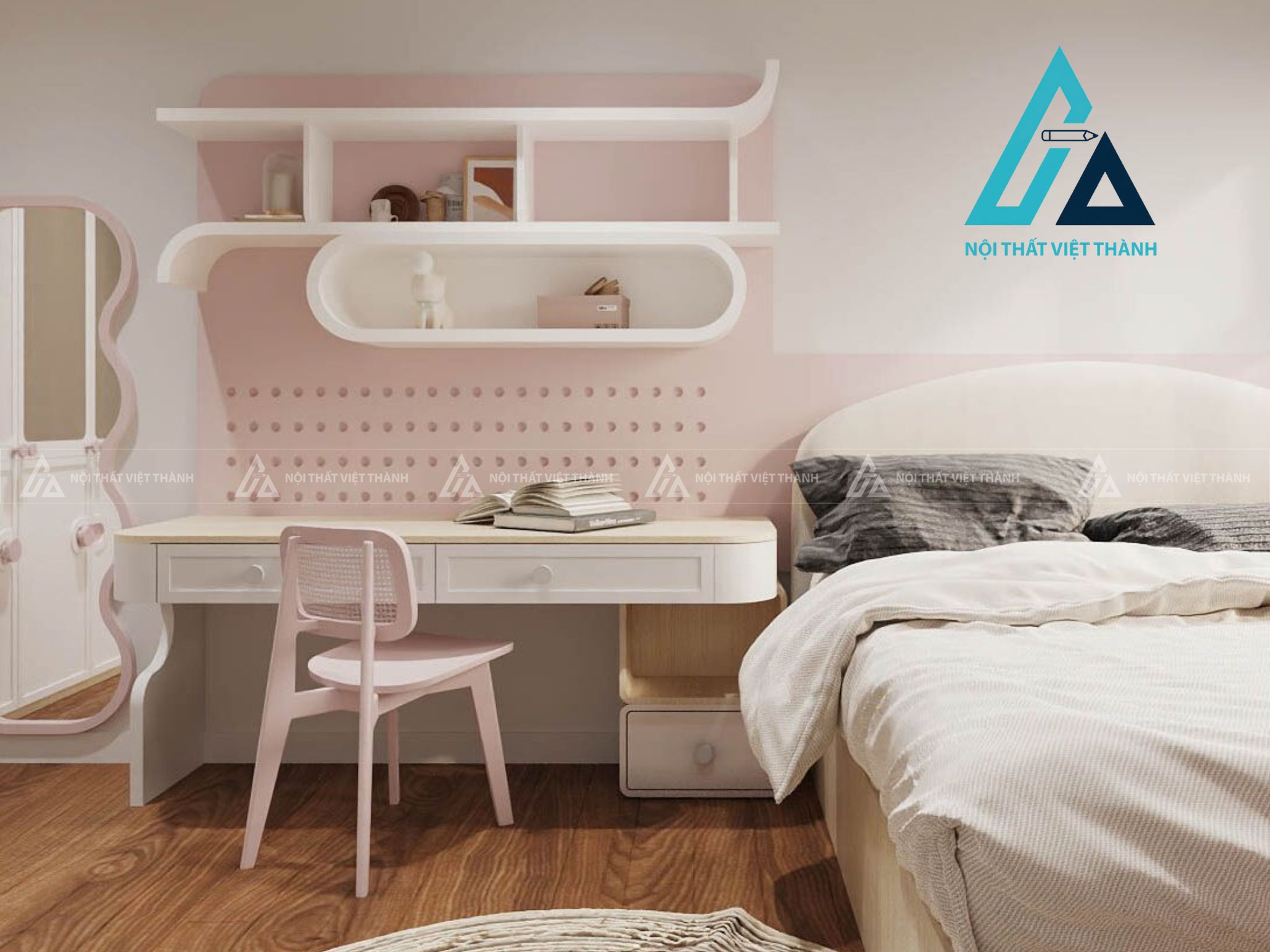 Phòng nhỏ nên ưu tiên bàn học gọn gàng, tích hợp tiện ích
