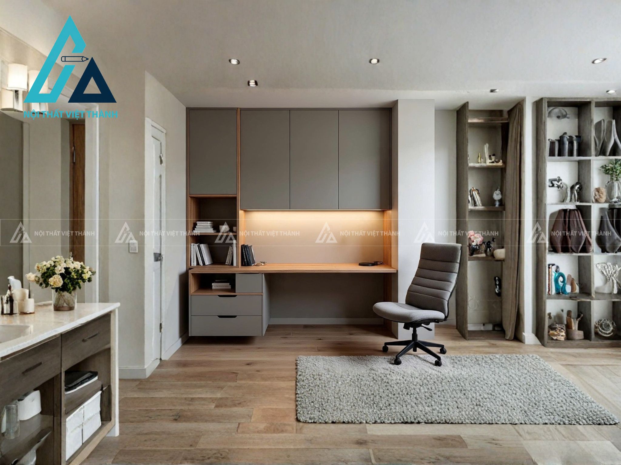Bàn học gam trung tính kết hợp nội thất phòng