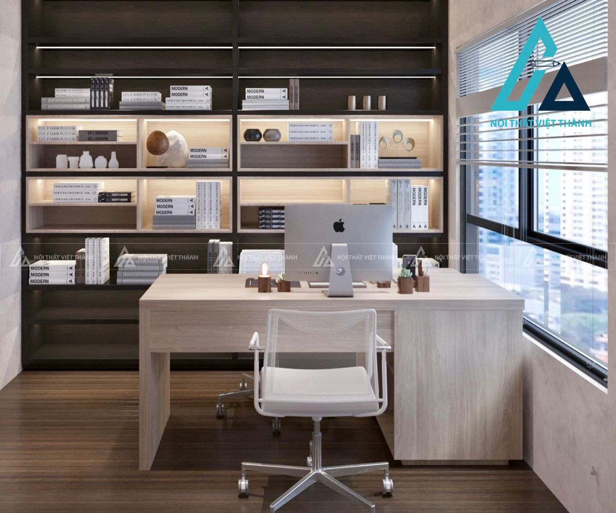 Bàn làm việc chữ nhật có ngăn tủ