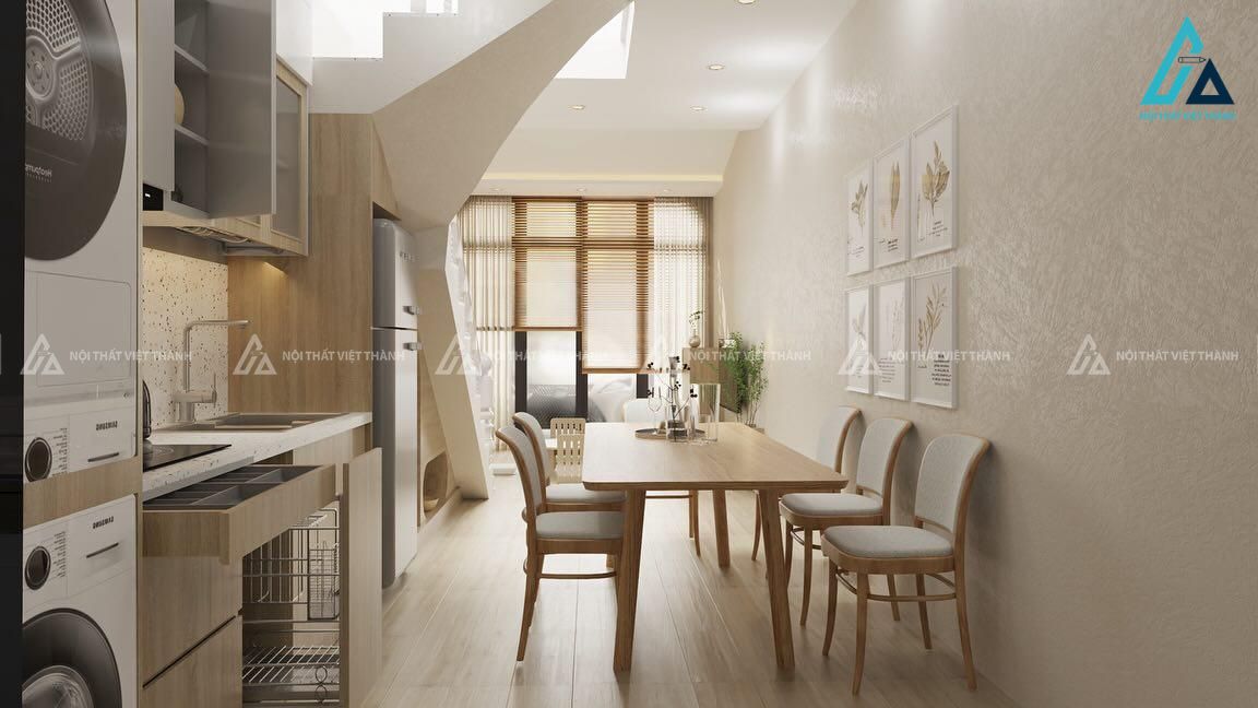Căn bếp với phụ kiện hiện đại tone vàng ấm cúng