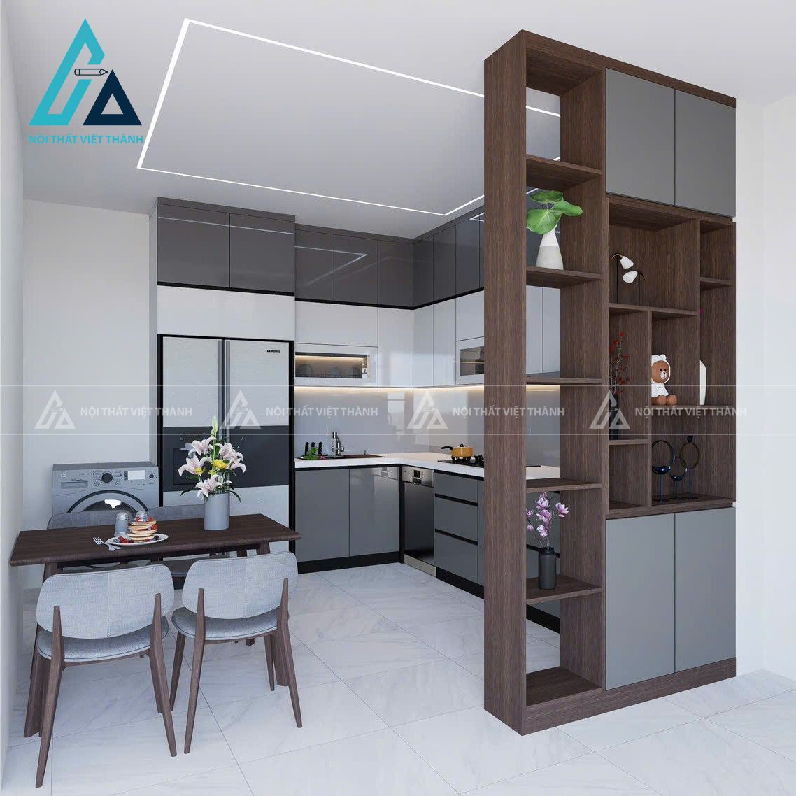 Căn bếp có vách ngăn thẩm mỹ