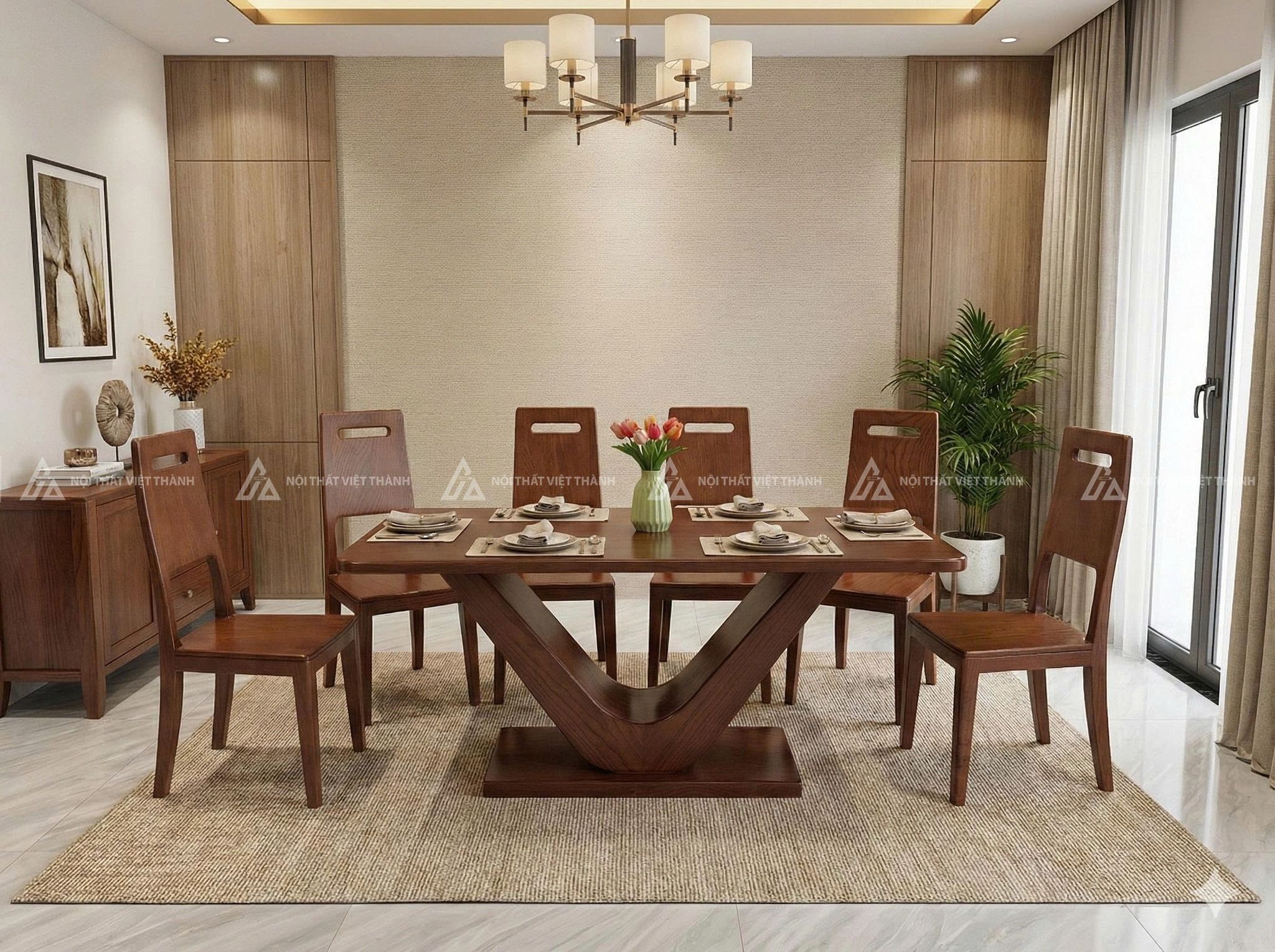 Thiết kế bộ bàn ăn gỗ bền đẹp, ấm cúng cho gia đình