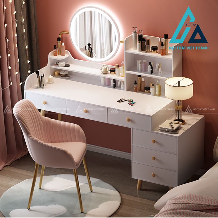 Bàn trang điểm trắng có đèn led