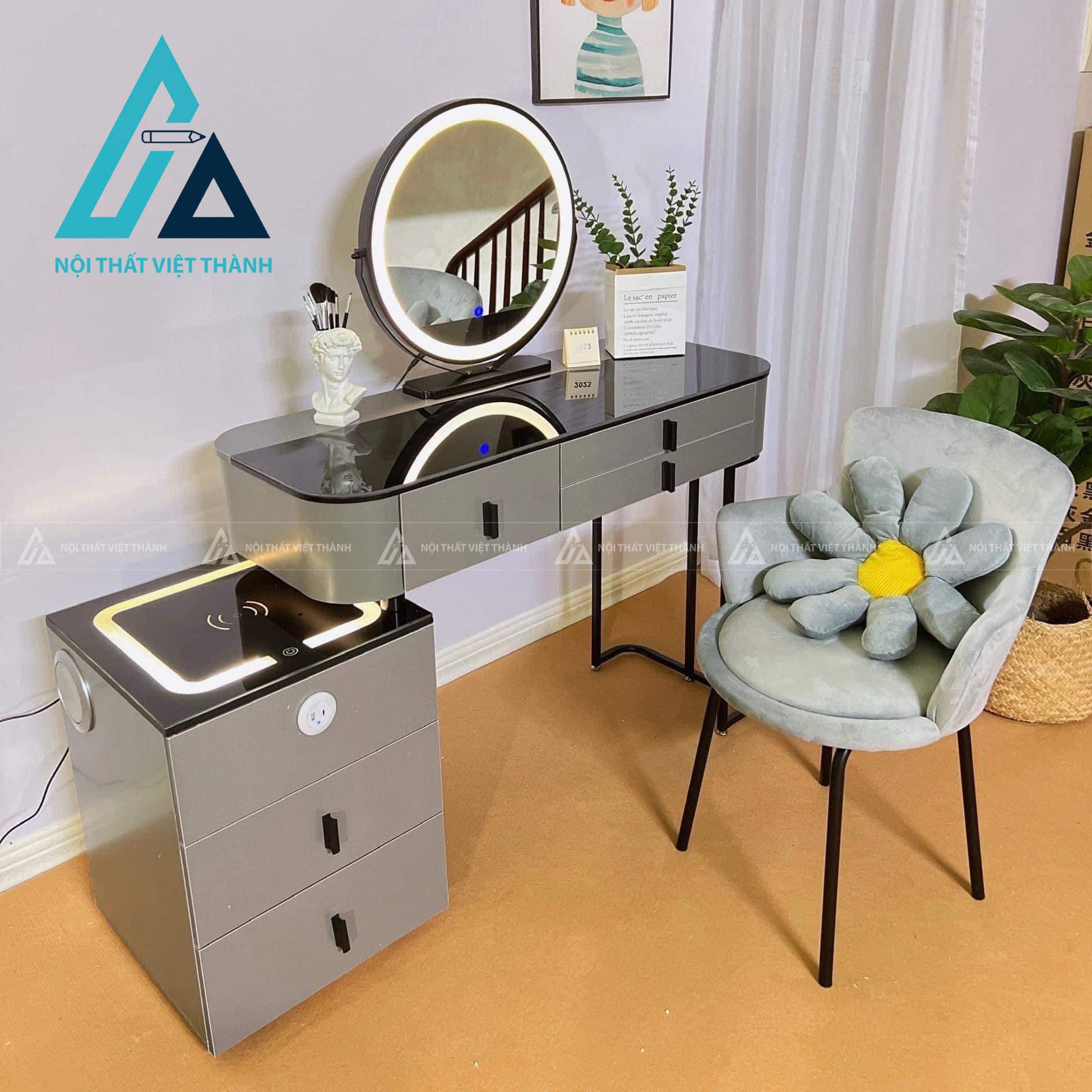 Bàn trang điểm đèn led xám