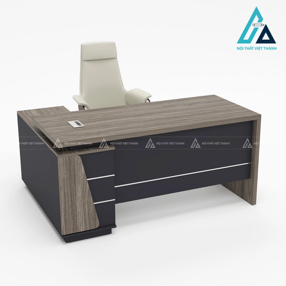 Bàn Giám Đốc Chữ L Hiện Đại Màu Gỗ Xám Cao Cấp