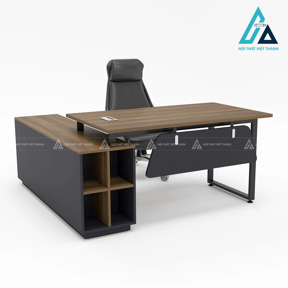 Bàn Lãnh Đạo Chữ L Cách Điệu Tích Hợp Kệ Sách Mở