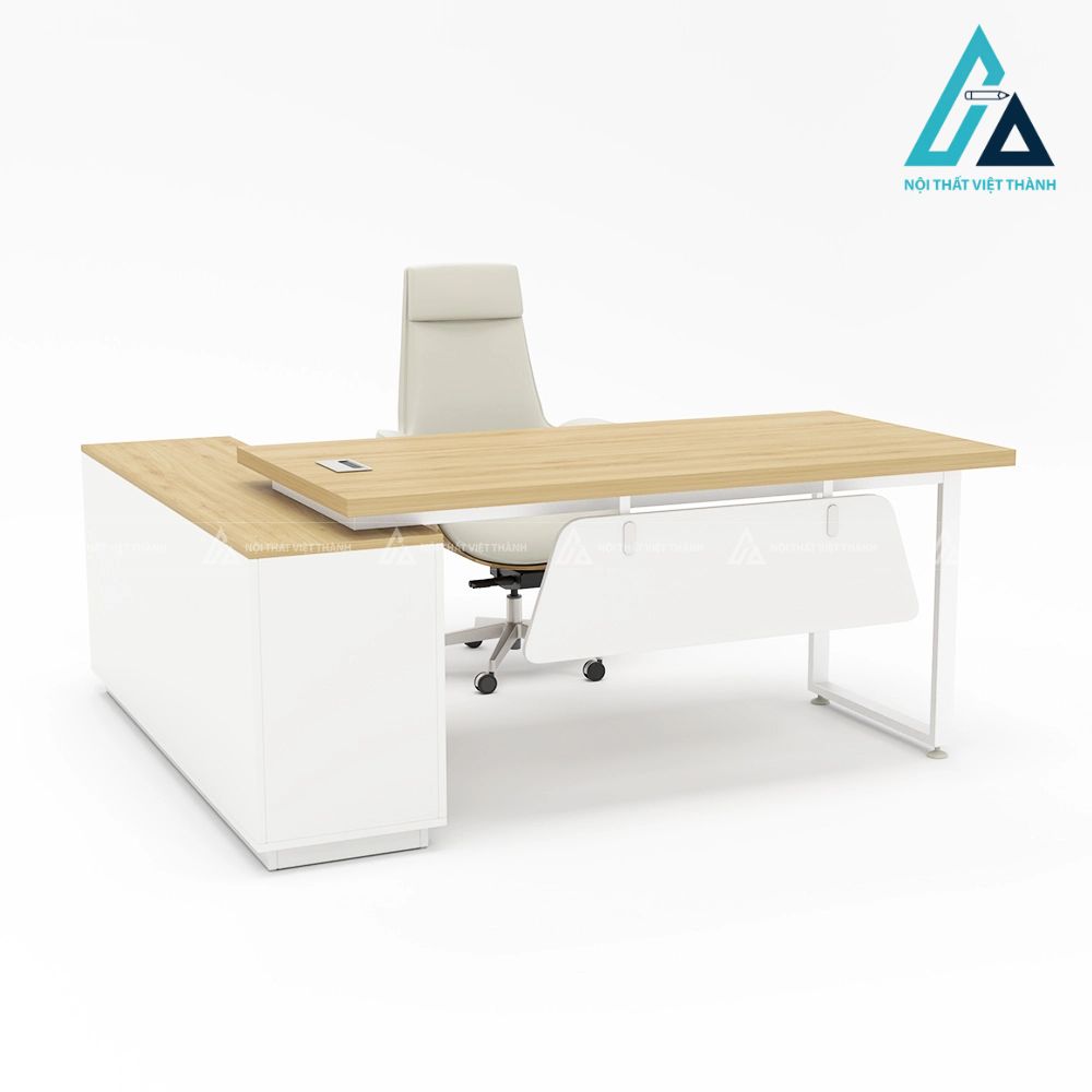 Bàn Giám Đốc Chữ L Màu Gỗ Sáng Phối Trắng Thanh Lịch