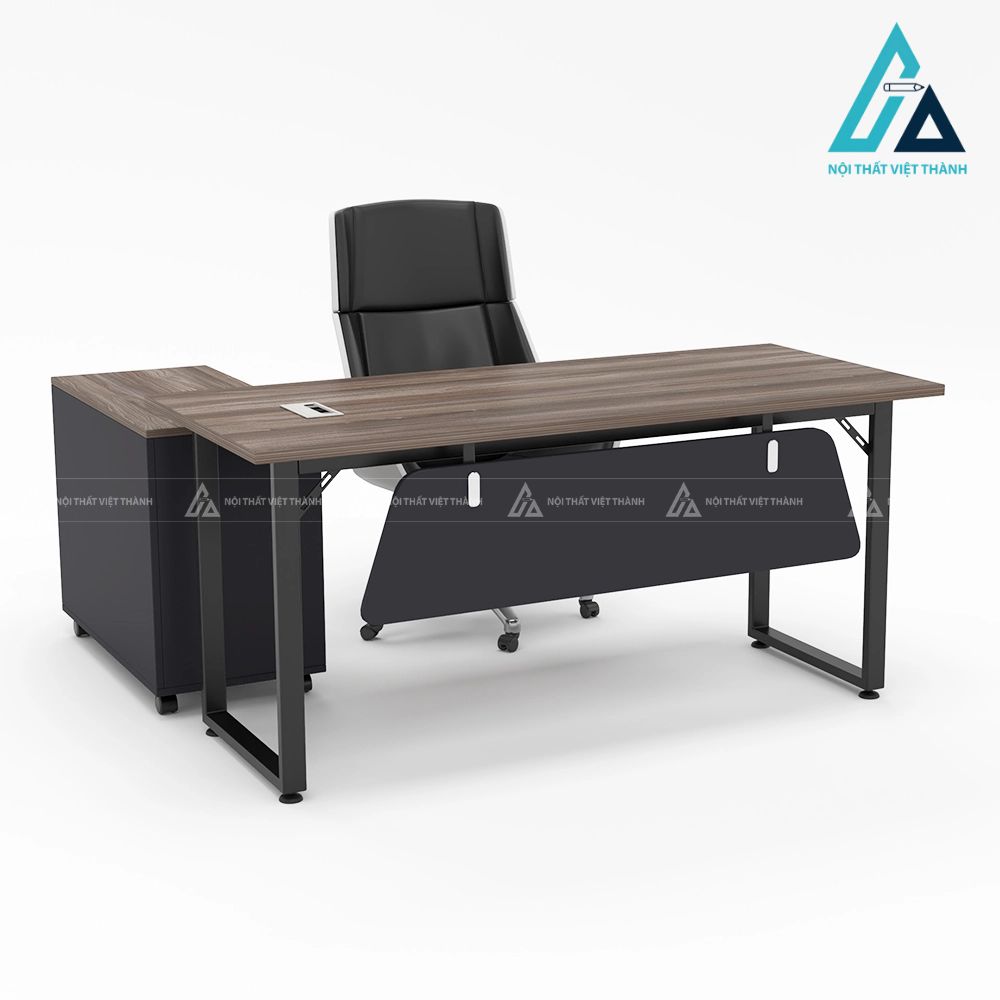 Bàn Giám Đốc Chữ L Màu Vân Gỗ Sáng Hiện Đại