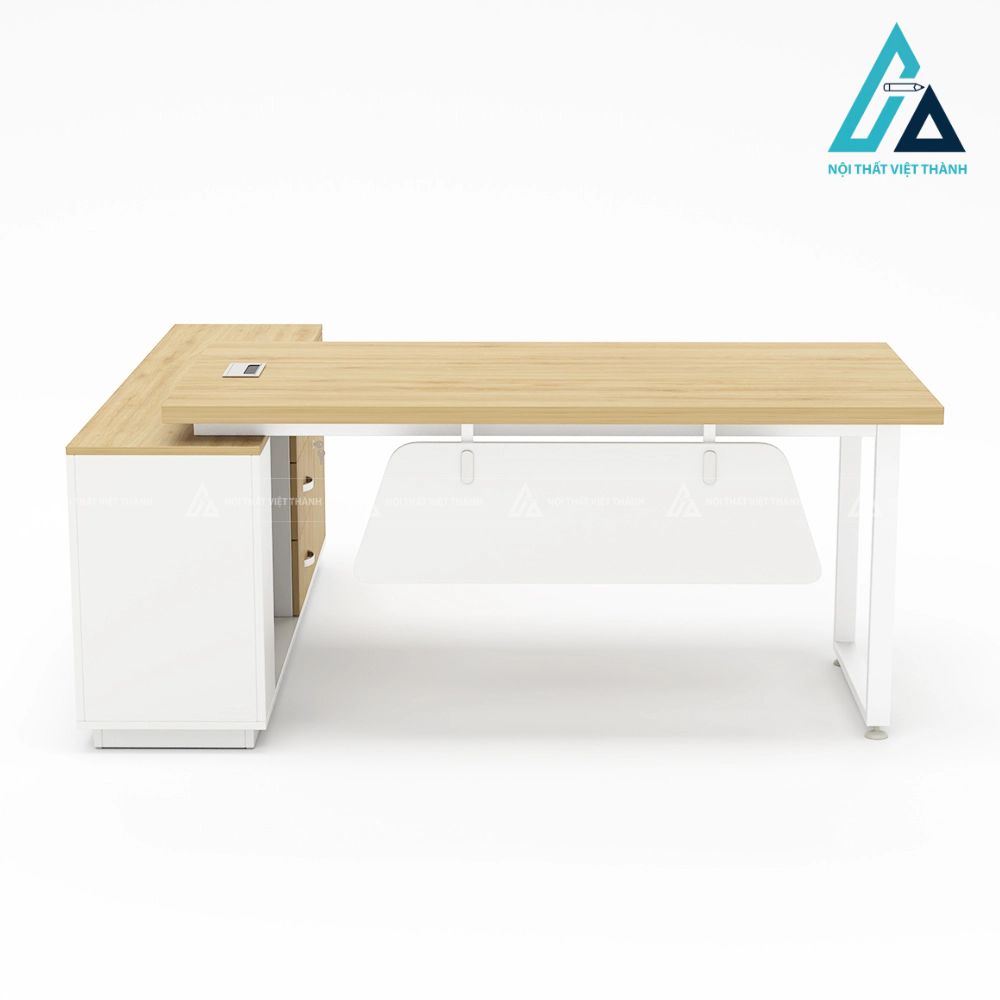 Bàn Giám Đốc Chữ L Màu Gỗ Sáng Phối Trắng Thanh Lịch 1