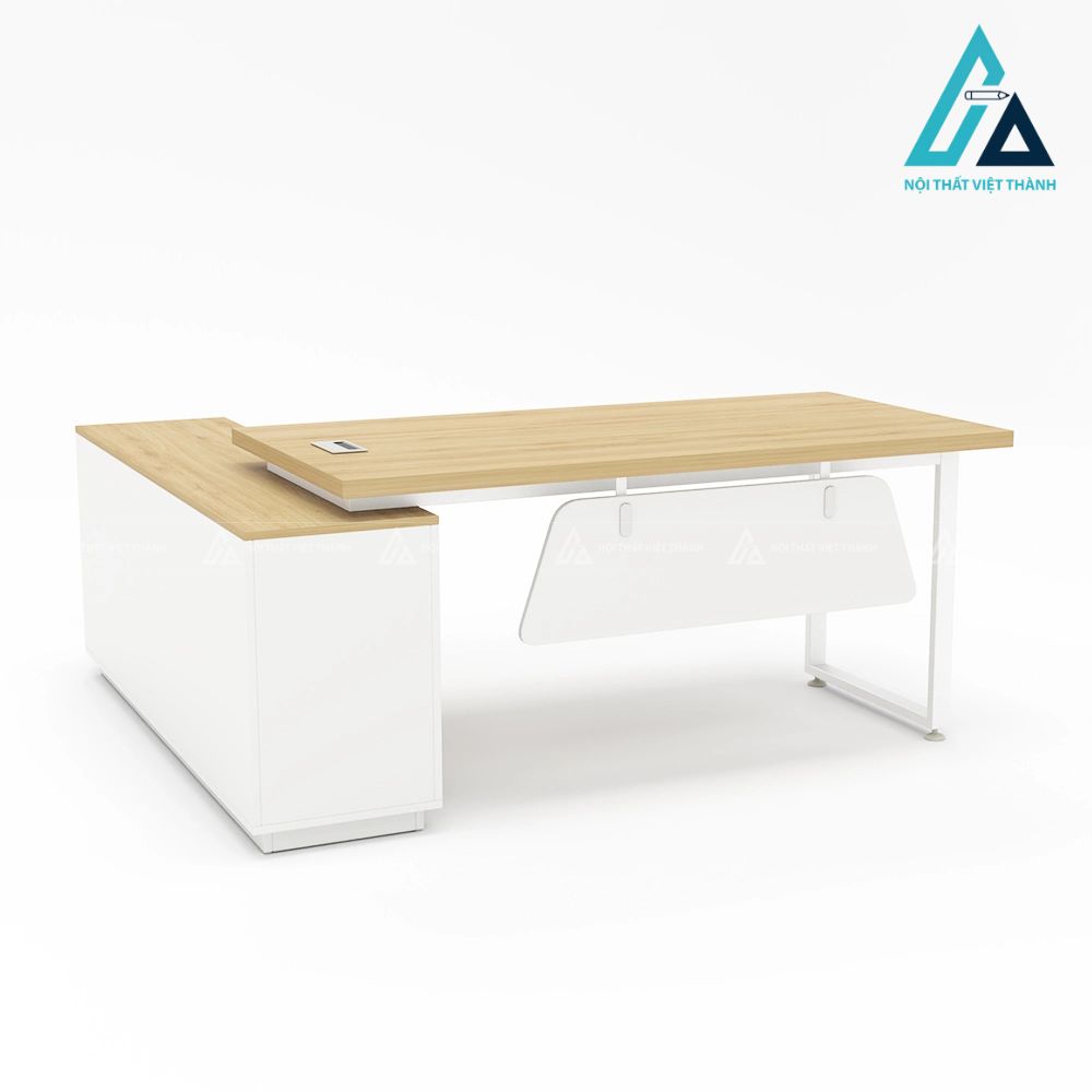 Bàn Giám Đốc Chữ L Màu Gỗ Sáng Phối Trắng Thanh Lịch 2