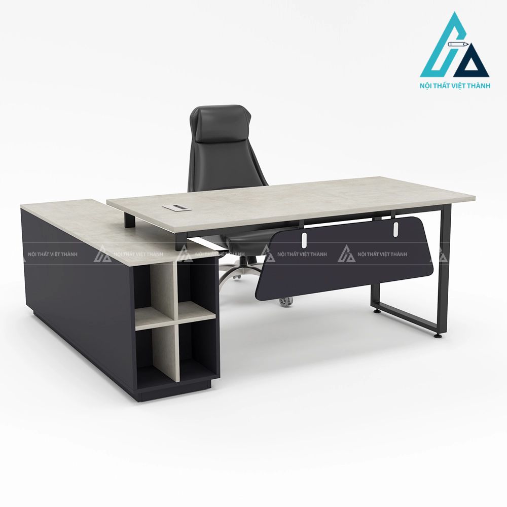 Bàn Lãnh Đạo Chữ L Cách Điệu Tích Hợp Kệ Sách Mở 3