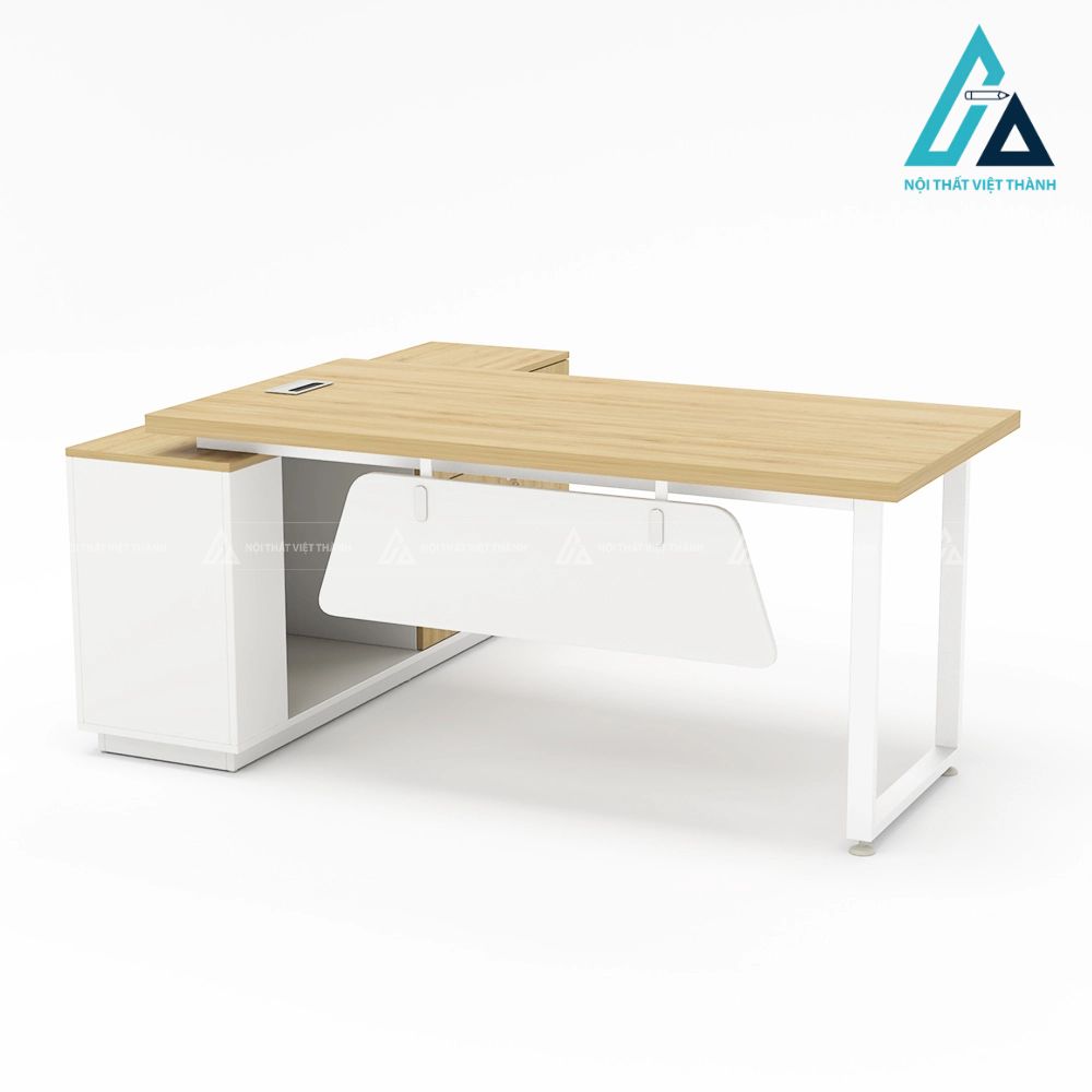 Bàn Giám Đốc Chữ L Màu Gỗ Sáng Phối Trắng Thanh Lịch 3