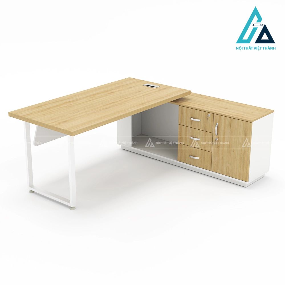 Bàn Giám Đốc Chữ L Màu Gỗ Sáng Phối Trắng Thanh Lịch 4