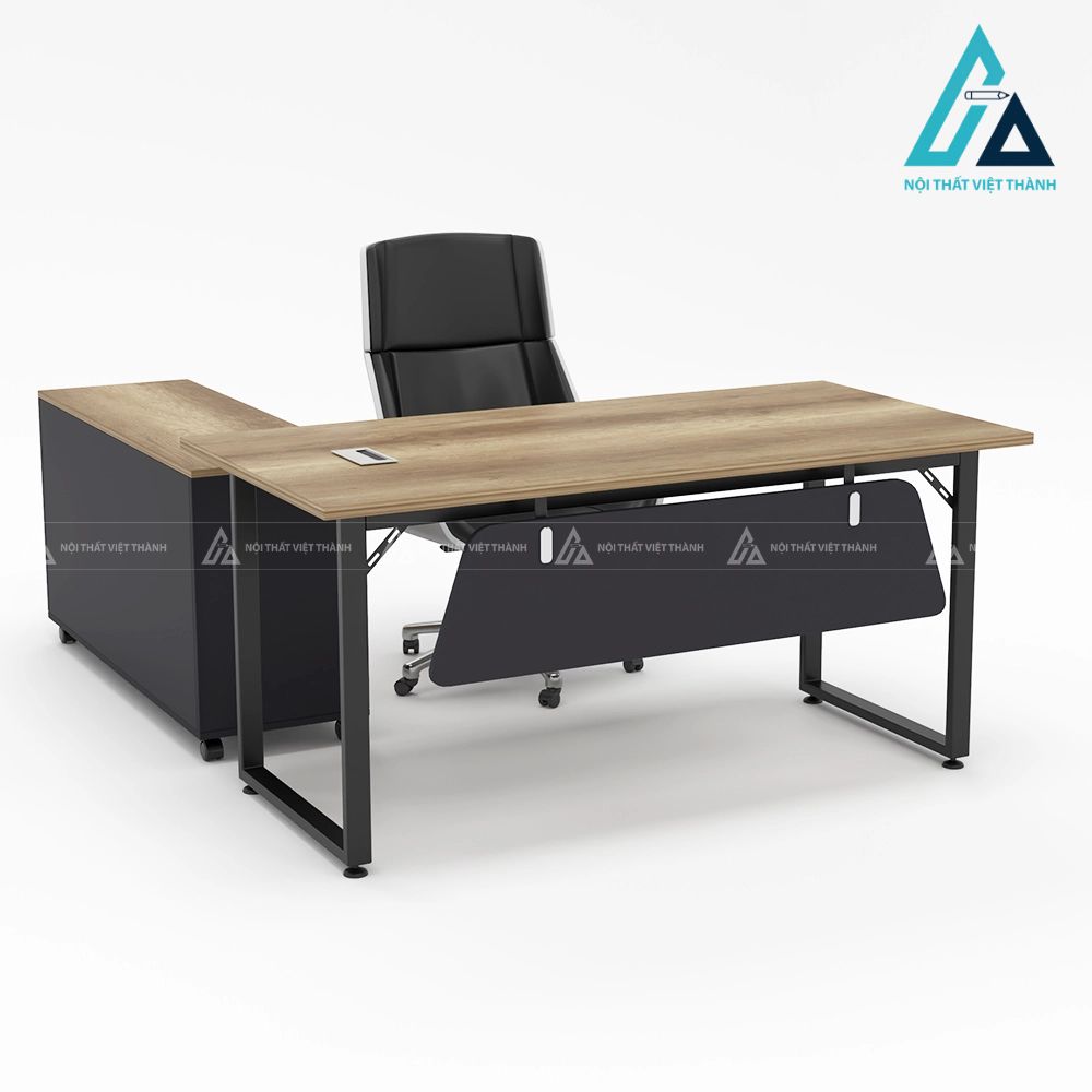 Bàn Giám Đốc Chữ L Màu Vân Gỗ Sáng Hiện Đại 4