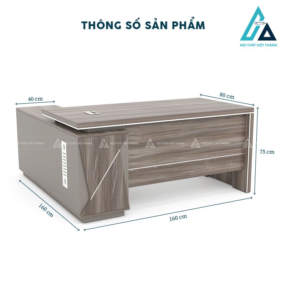 Bàn Giám Đốc Chữ L Hiện Đại Màu Xám Tro Cao Cấp 5