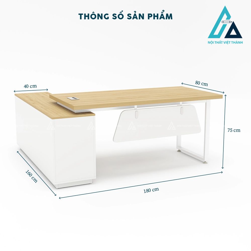 Bàn Giám Đốc Chữ L Màu Gỗ Sáng Phối Trắng Thanh Lịch 5