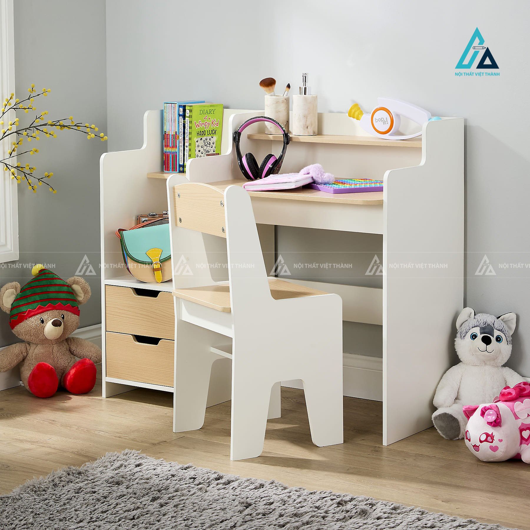 Bàn Học Cho Bé Có Ngăn Kéo Và Kệ Để Đồ Thông Minh