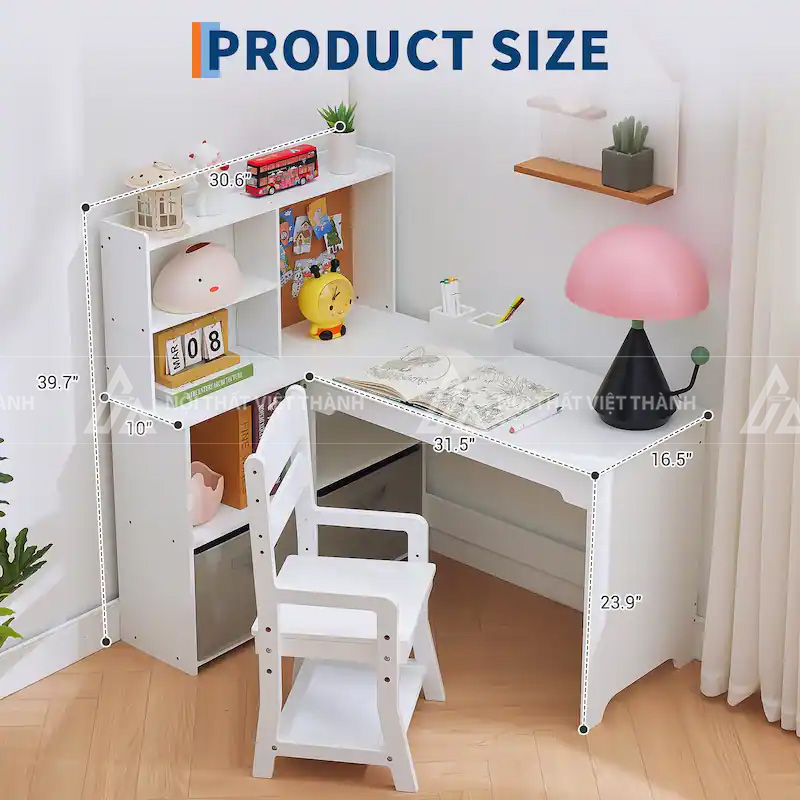 Bàn Học Góc Chữ L Thông Minh Kèm Giá Sách Đa Năng 2