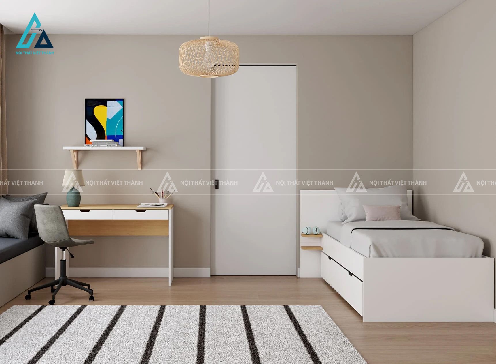 Bàn Học Sinh 2 Ngăn Kéo Tay Nắm Âm Hiện Đại 1