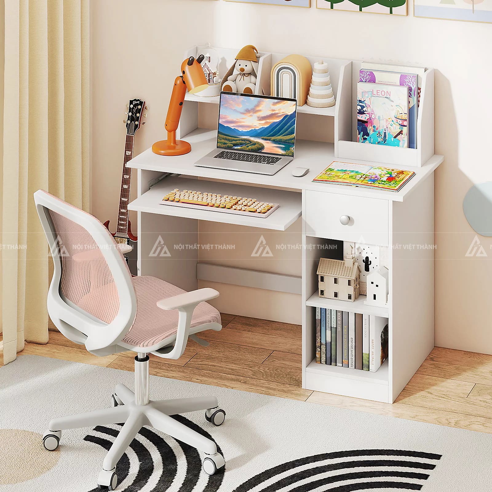 Bàn Học Gỗ MDF Cao Cấp Có Ngăn Kéo Để Đồ Thiết Kế Hiện Đại 2