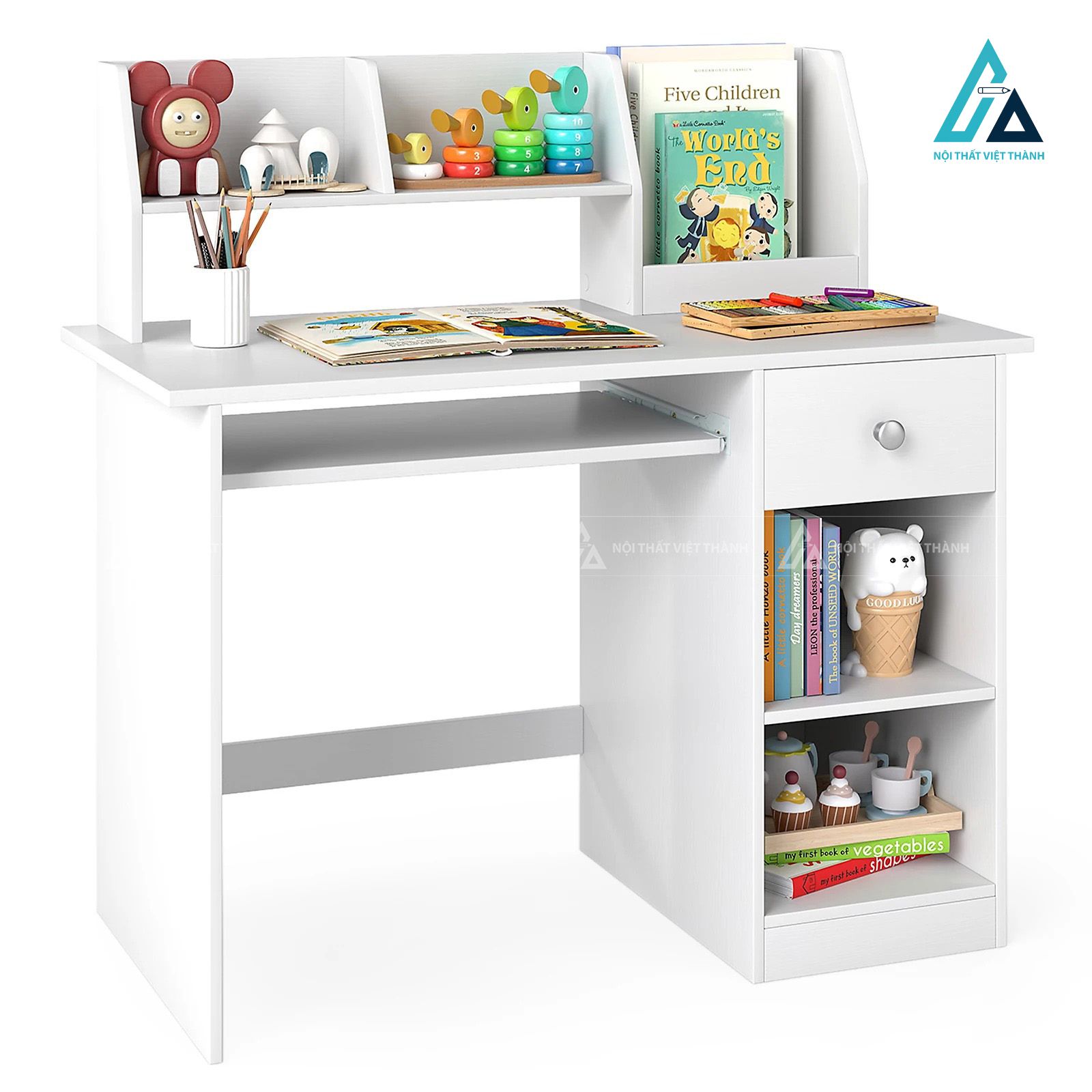 Bàn Học Gỗ MDF Cao Cấp Có Ngăn Kéo Để Đồ Thiết Kế Hiện Đại 1