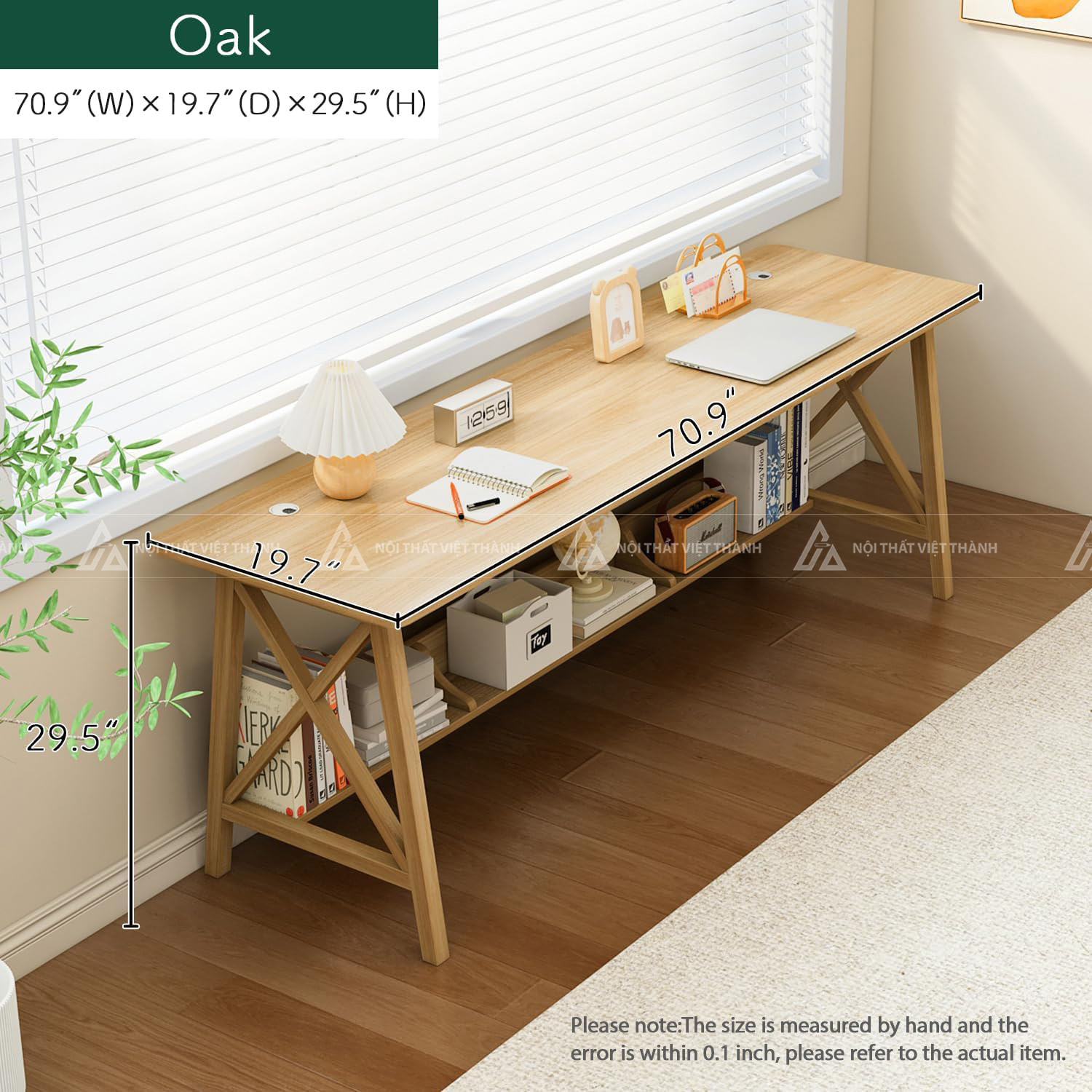 Bàn Học Sinh Dáng Dài Khung Gỗ Chân Chữ X Hiện Đại 2