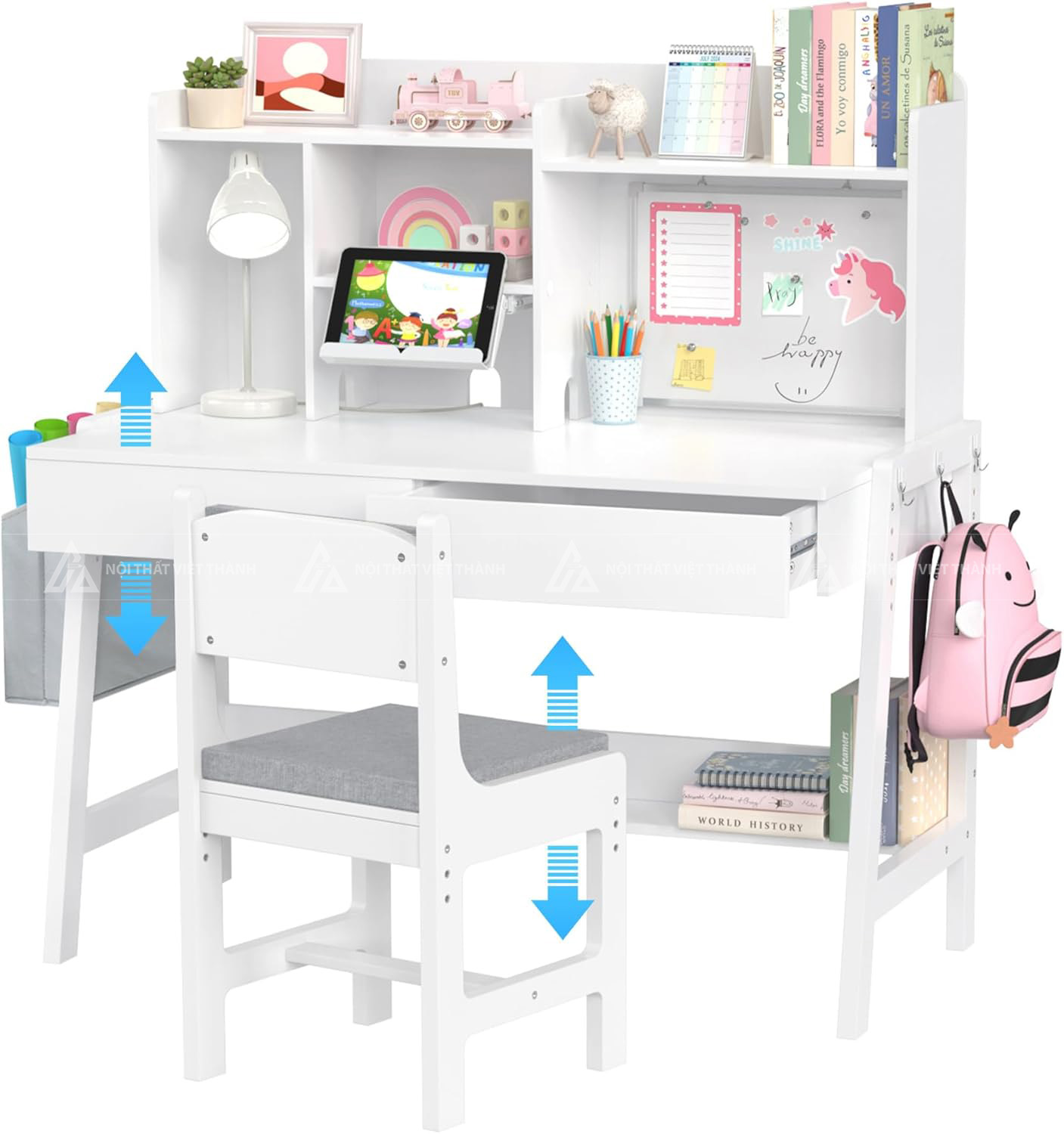 Bàn Học Tập Có Móc Treo Cặp Và Nhiều Kệ Sách Tiện Lợi 3