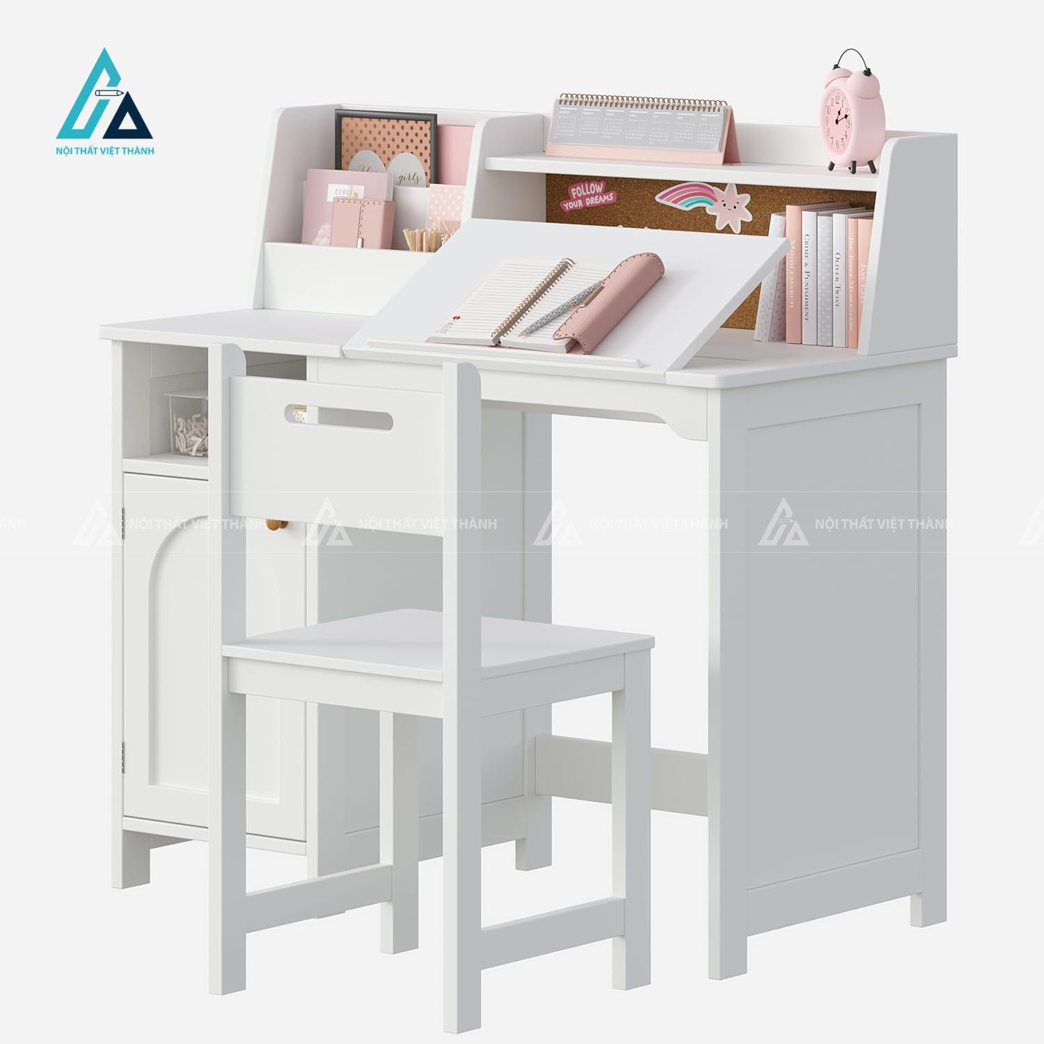 Bàn Học Trẻ Em Màu Trắng Cao Cấp Tối Ưu Tư Thế Ngồi 1