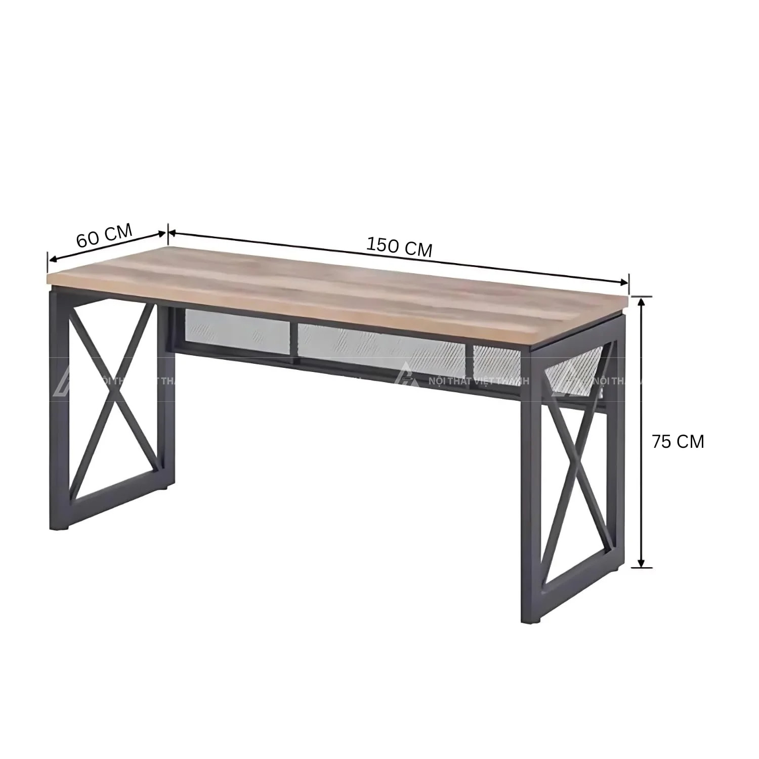 Bàn Học Sinh Chân Khung Sắt Chữ X Mặt Bàn Vân Gỗ Hiện Đại 1