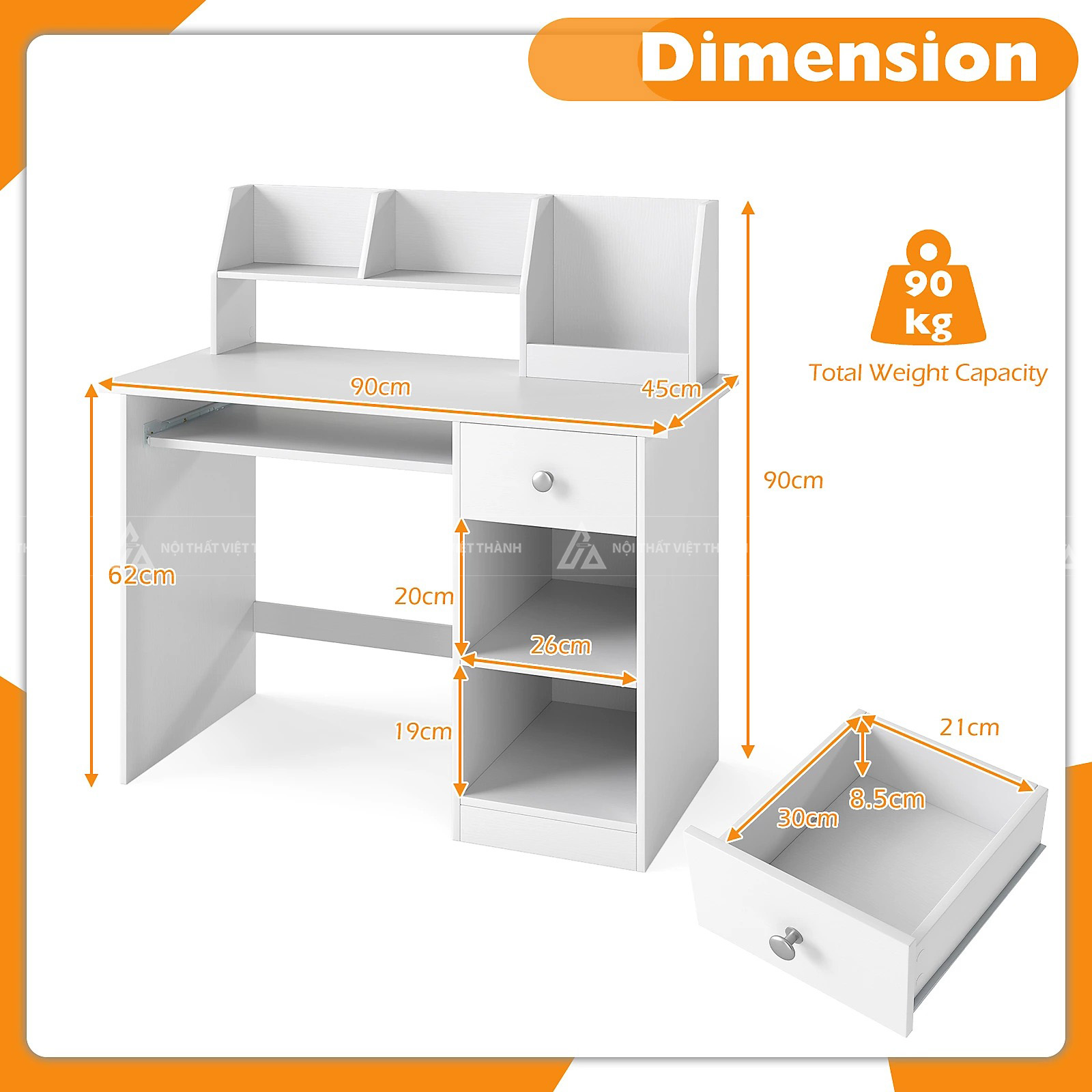 Bàn Học Gỗ MDF Cao Cấp Có Ngăn Kéo Để Đồ Thiết Kế Hiện Đại 3