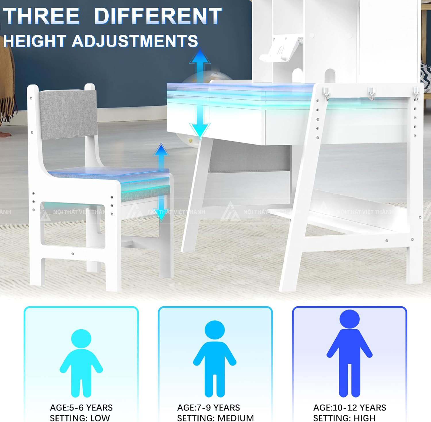Bàn Học Tập Có Móc Treo Cặp Và Nhiều Kệ Sách Tiện Lợi 4