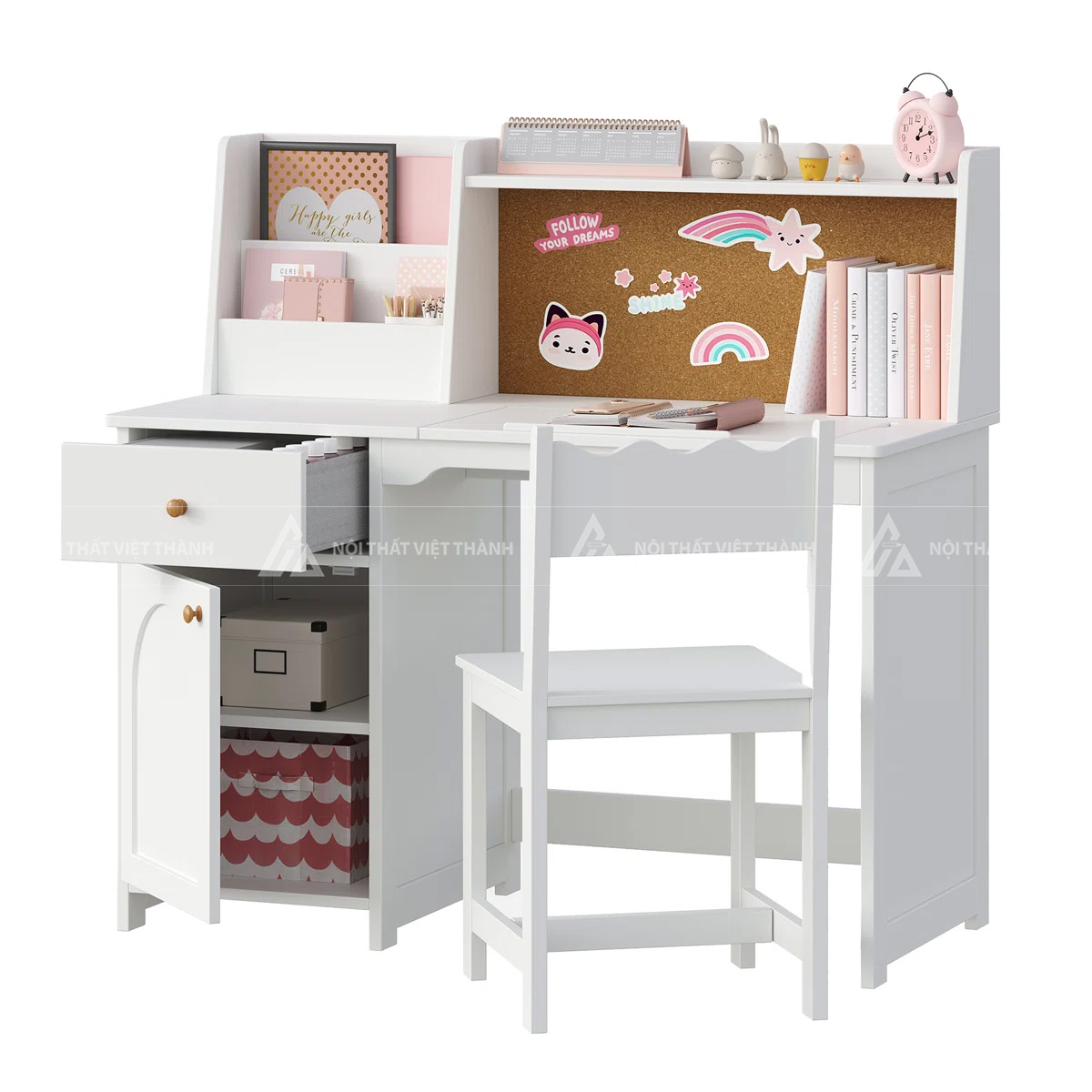 Bàn Học Gỗ Hiện Đại Tích Hợp Kệ Để Sách Và Bảng Note Cho Bé 3