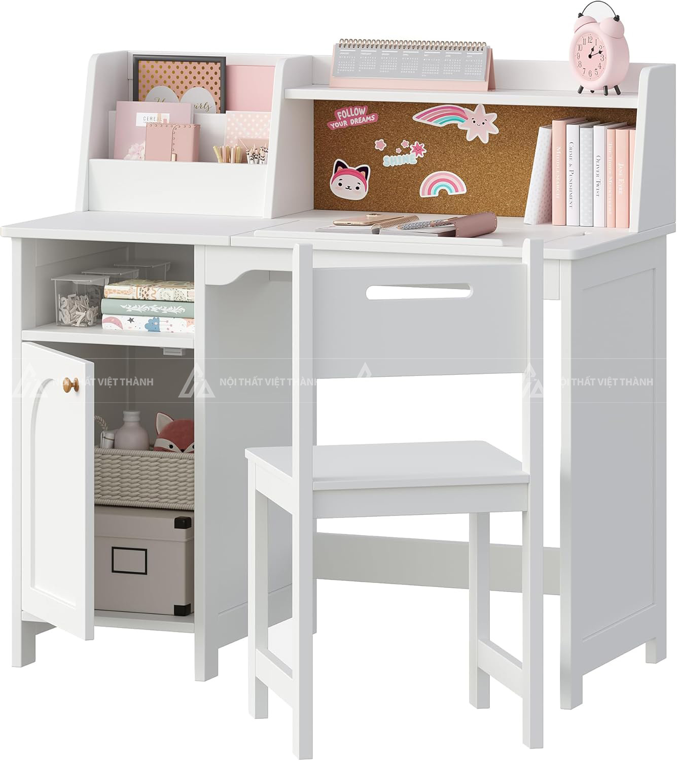 Bàn Học Trẻ Em Màu Trắng Cao Cấp Tối Ưu Tư Thế Ngồi 4