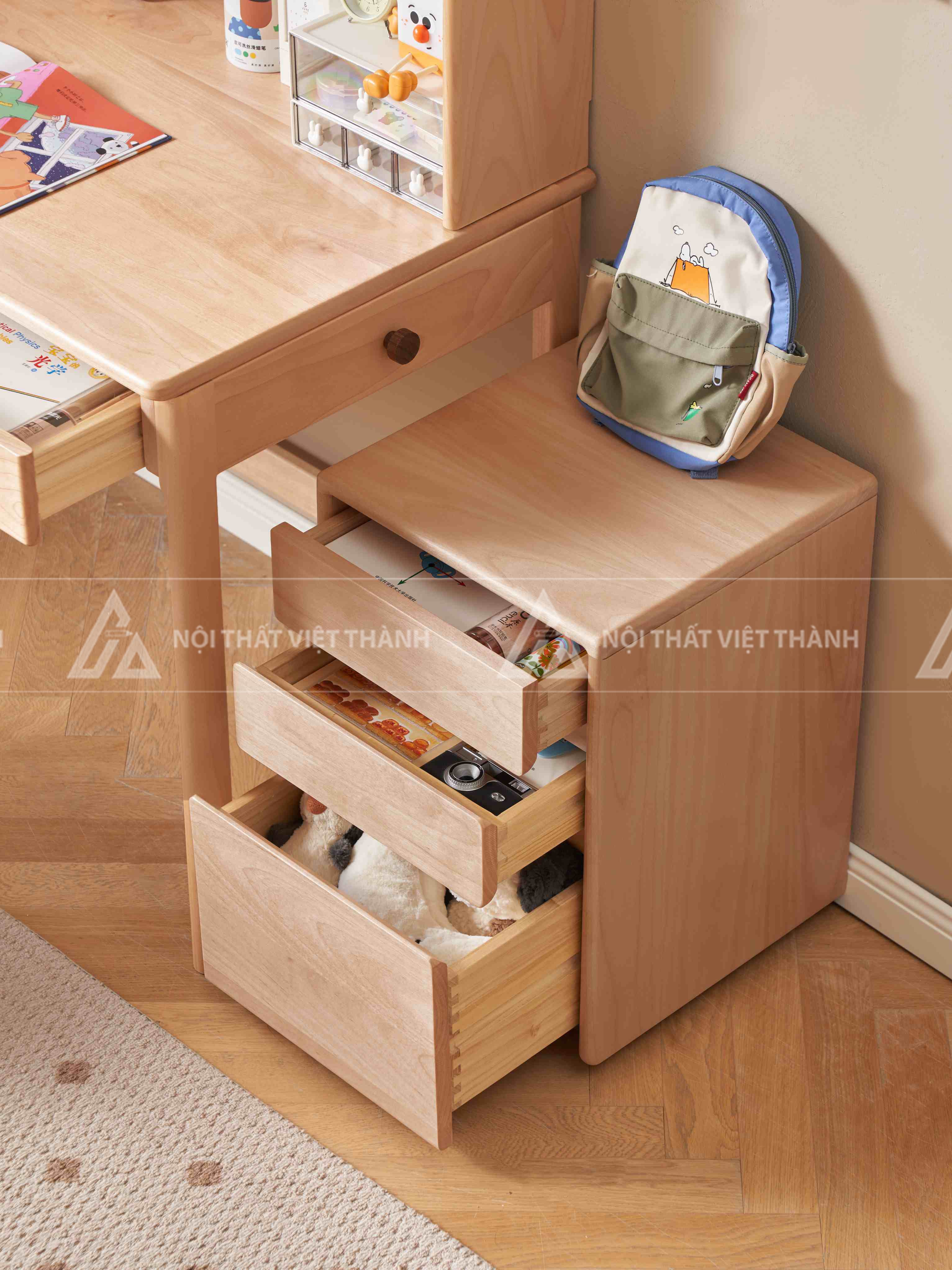 Bàn Học Sinh Thiết Kế Liền Giá Sách Và Tủ Ngăn Kéo Di Động 4