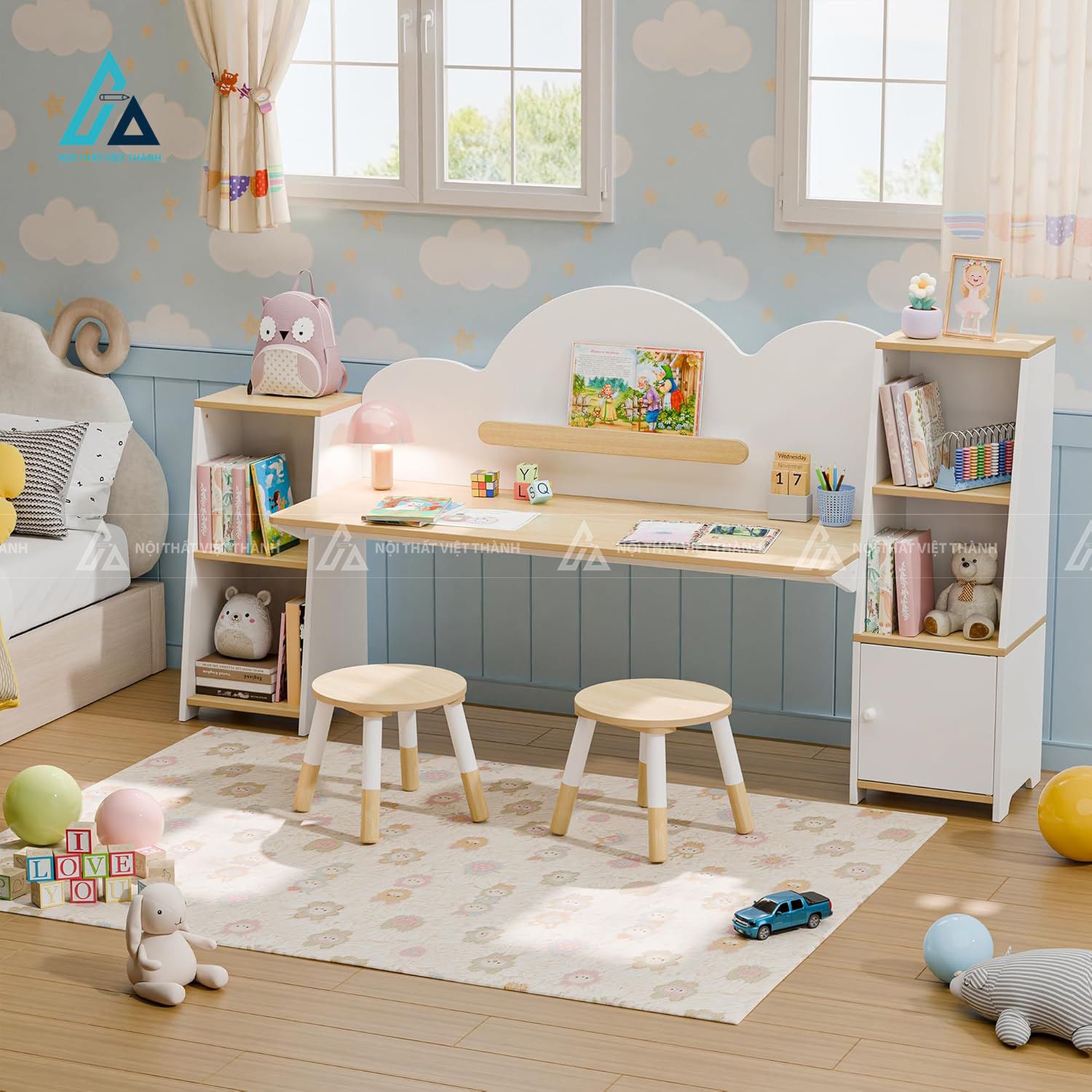 Bàn Học Đôi Với Hệ Kệ Sách Đối Xứng Tiết Kiệm Diện Tích 1