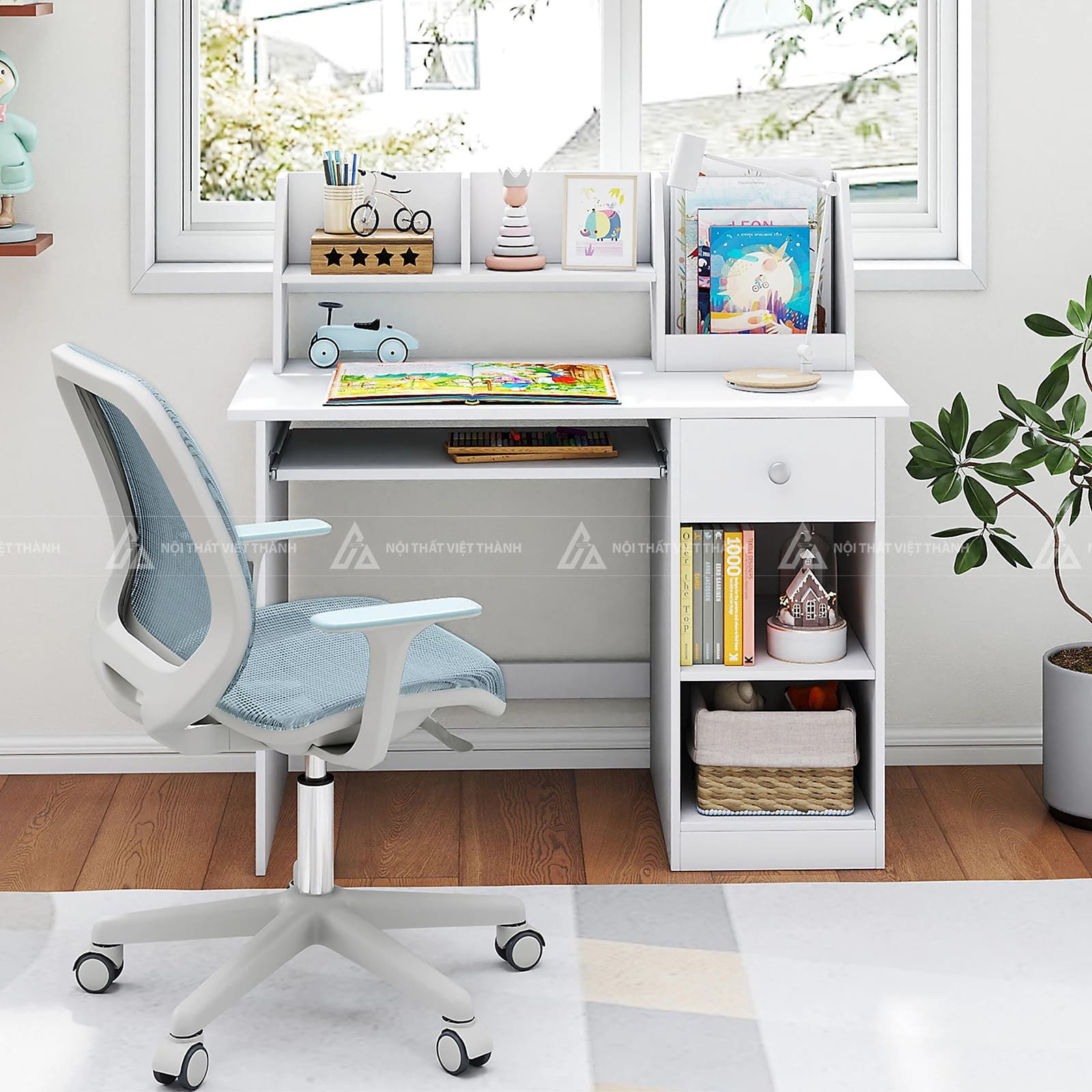 Bàn Học Gỗ MDF Cao Cấp Có Ngăn Kéo Để Đồ Thiết Kế Hiện Đại 4
