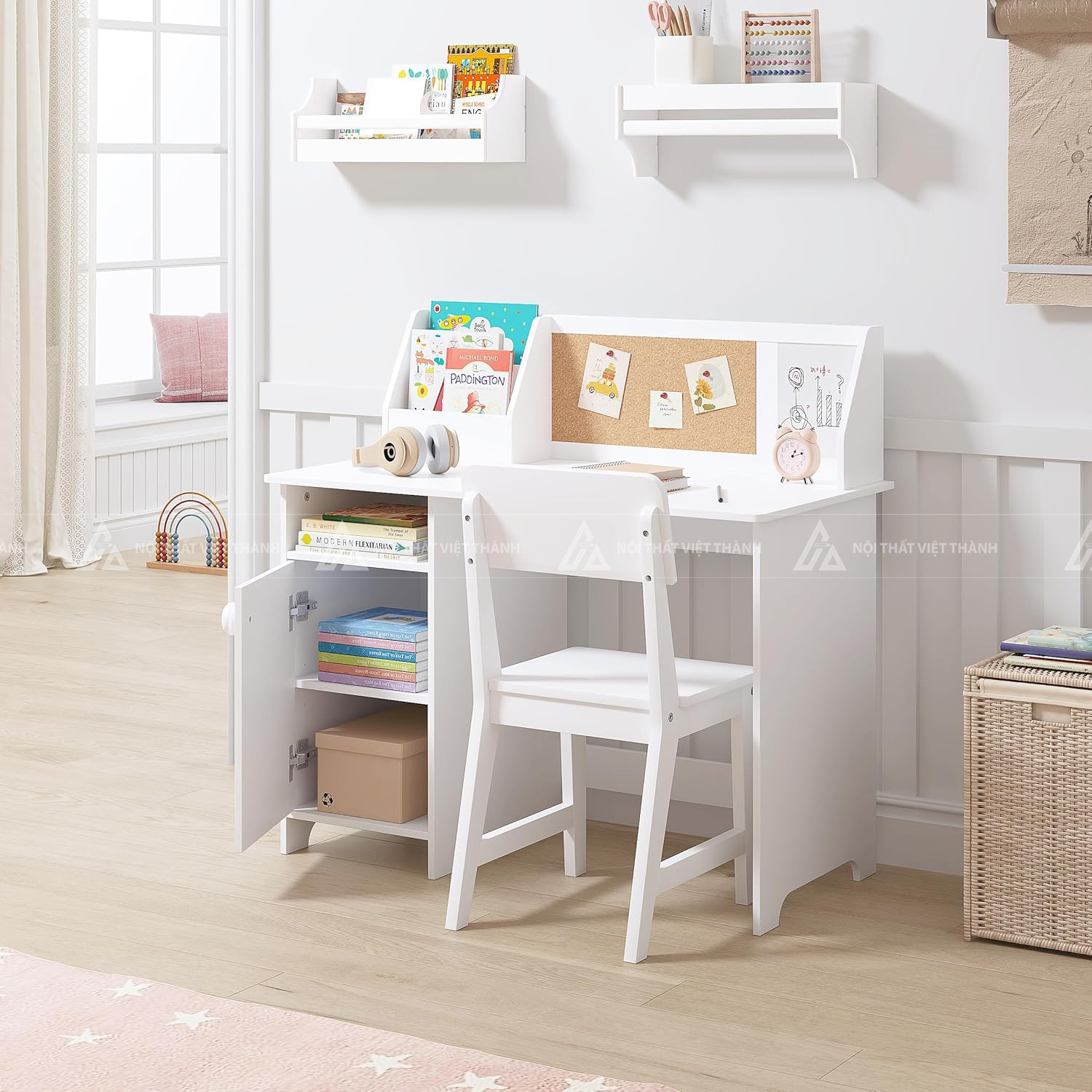 Bàn Học Trẻ Em Đa Năng Có Ngăn Tủ Rộng Và Kệ Sách Tiện Lợi 4