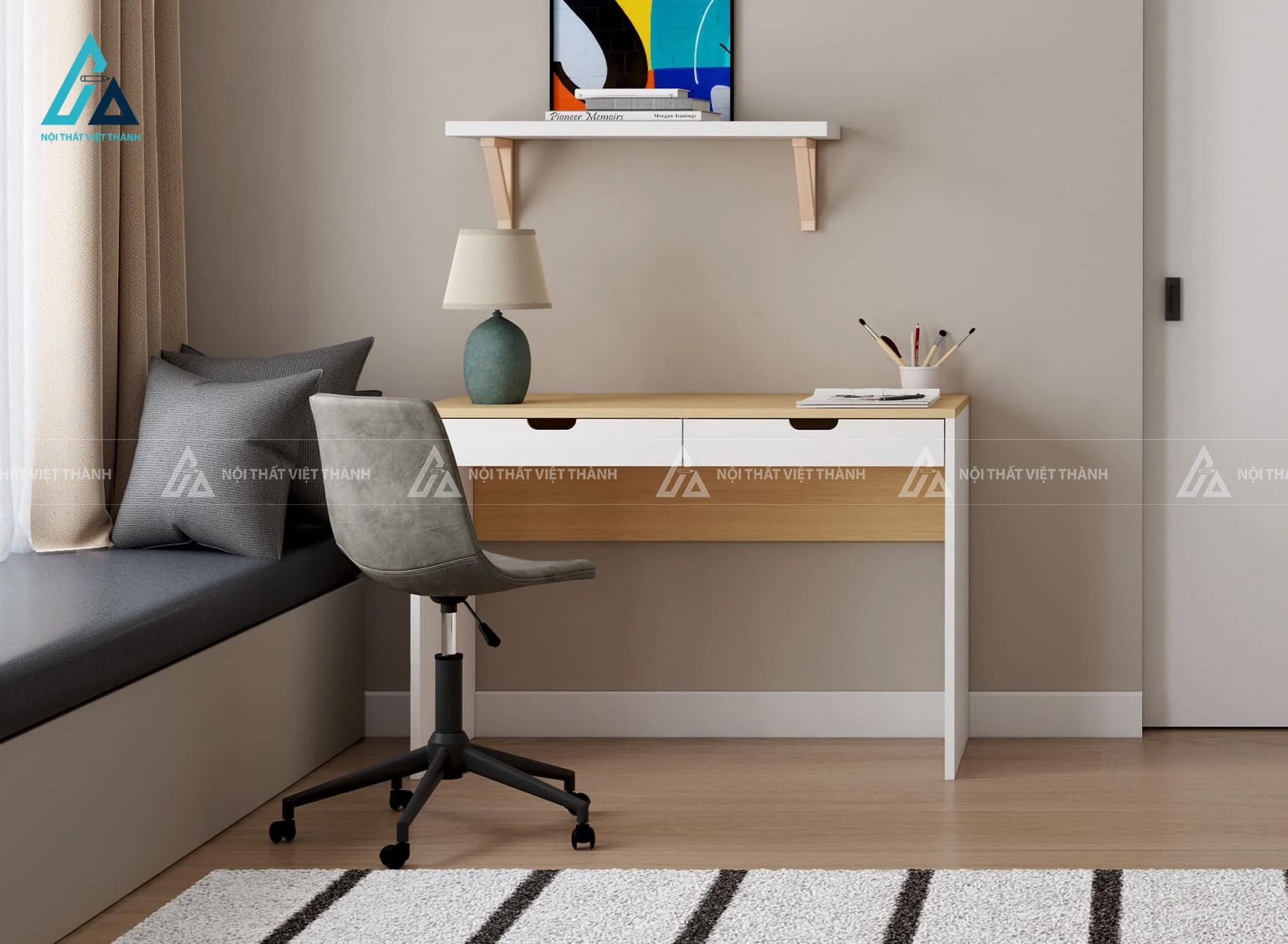Bàn Học Sinh 2 Ngăn Kéo Tay Nắm Âm Hiện Đại