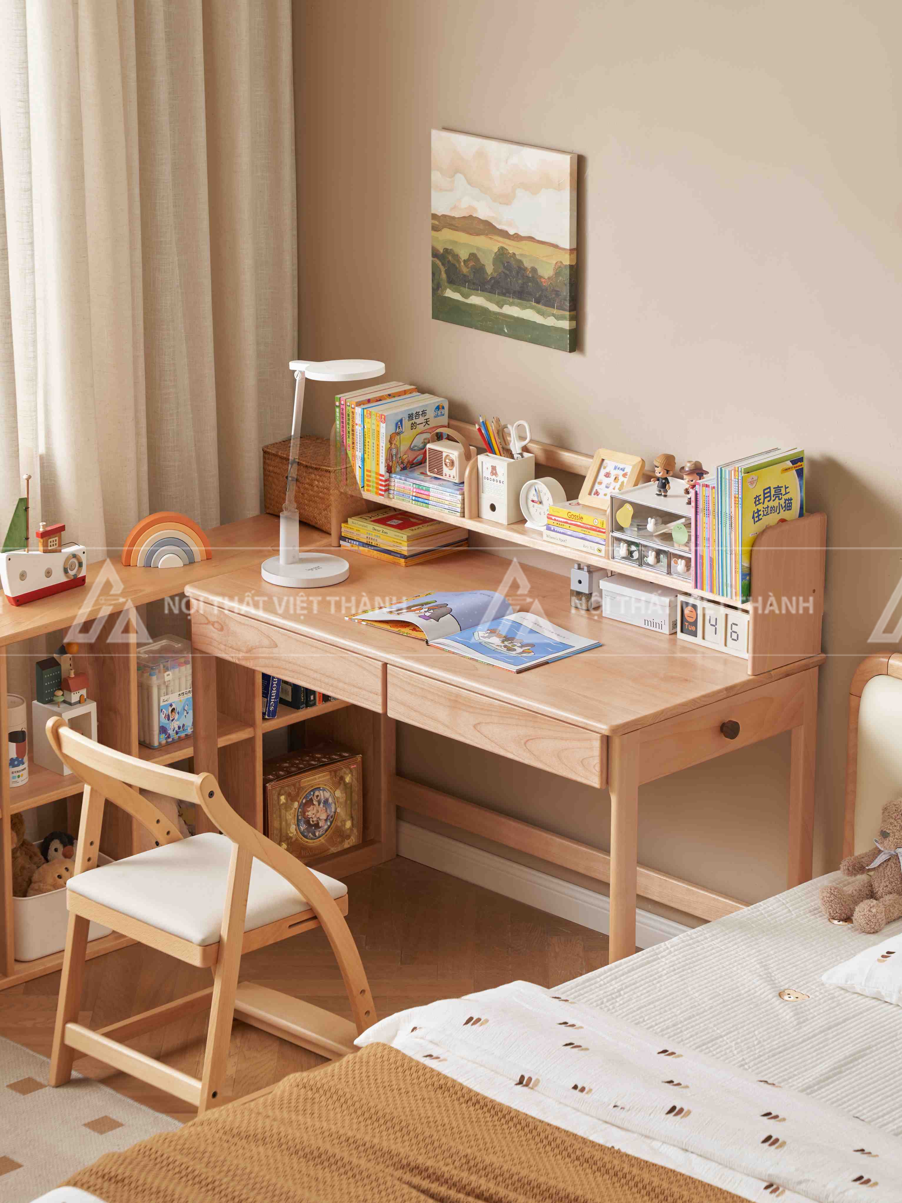 Bàn Học Sinh Thiết Kế Liền Giá Sách Và Tủ Ngăn Kéo Di Động 5