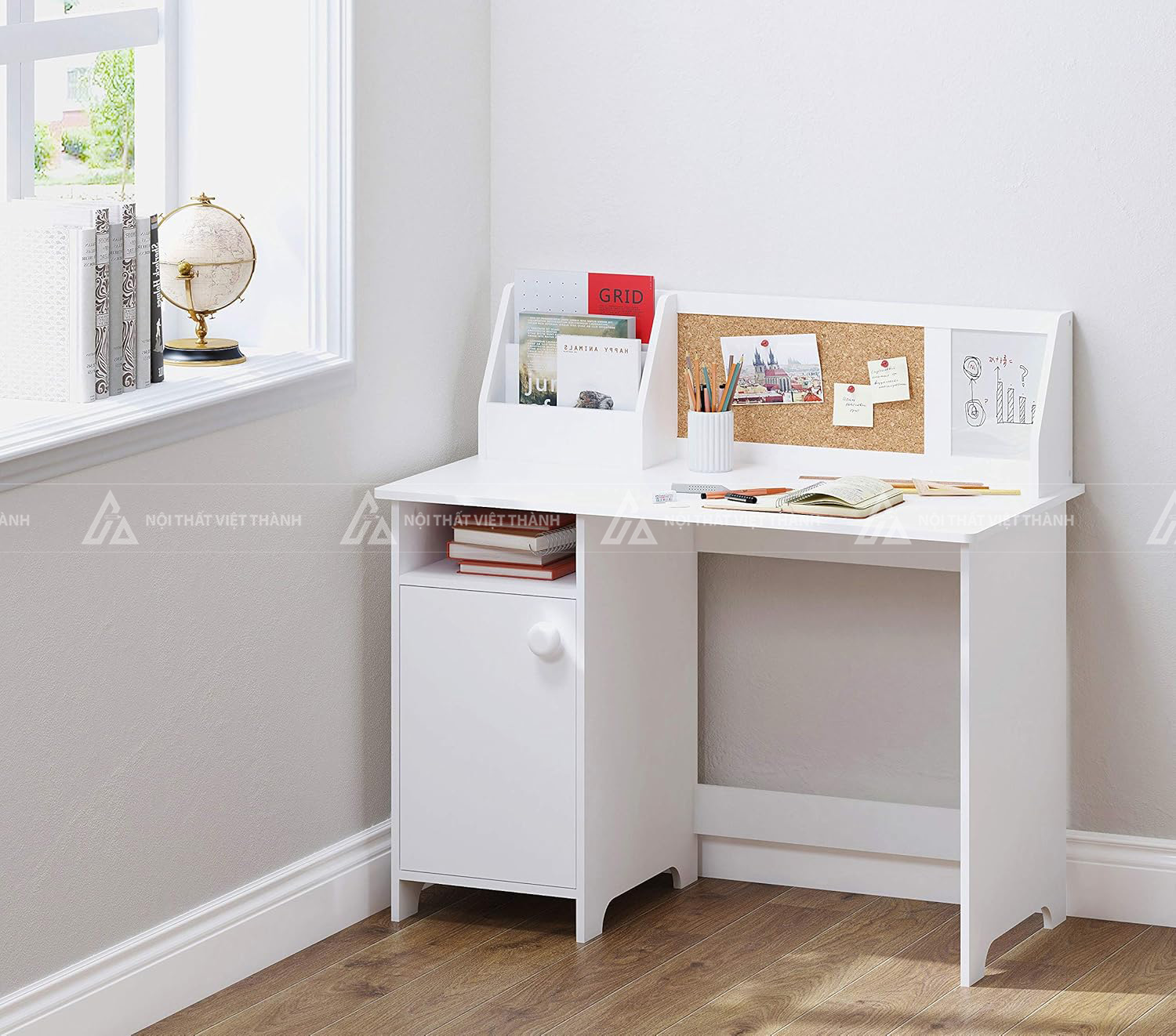 Bàn Học Trẻ Em Màu Trắng Tích Hợp Kệ Để Tài Liệu Thông Minh 5