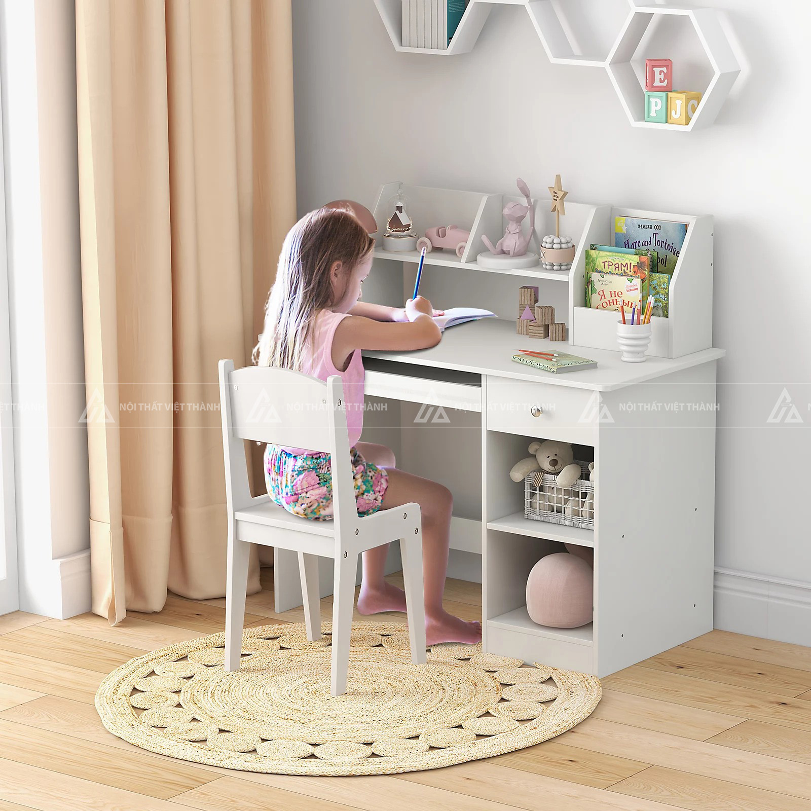 Bàn Học Cho Bé Có Giá Sách Mini Và Ngăn Kéo Tiện Lợi 4