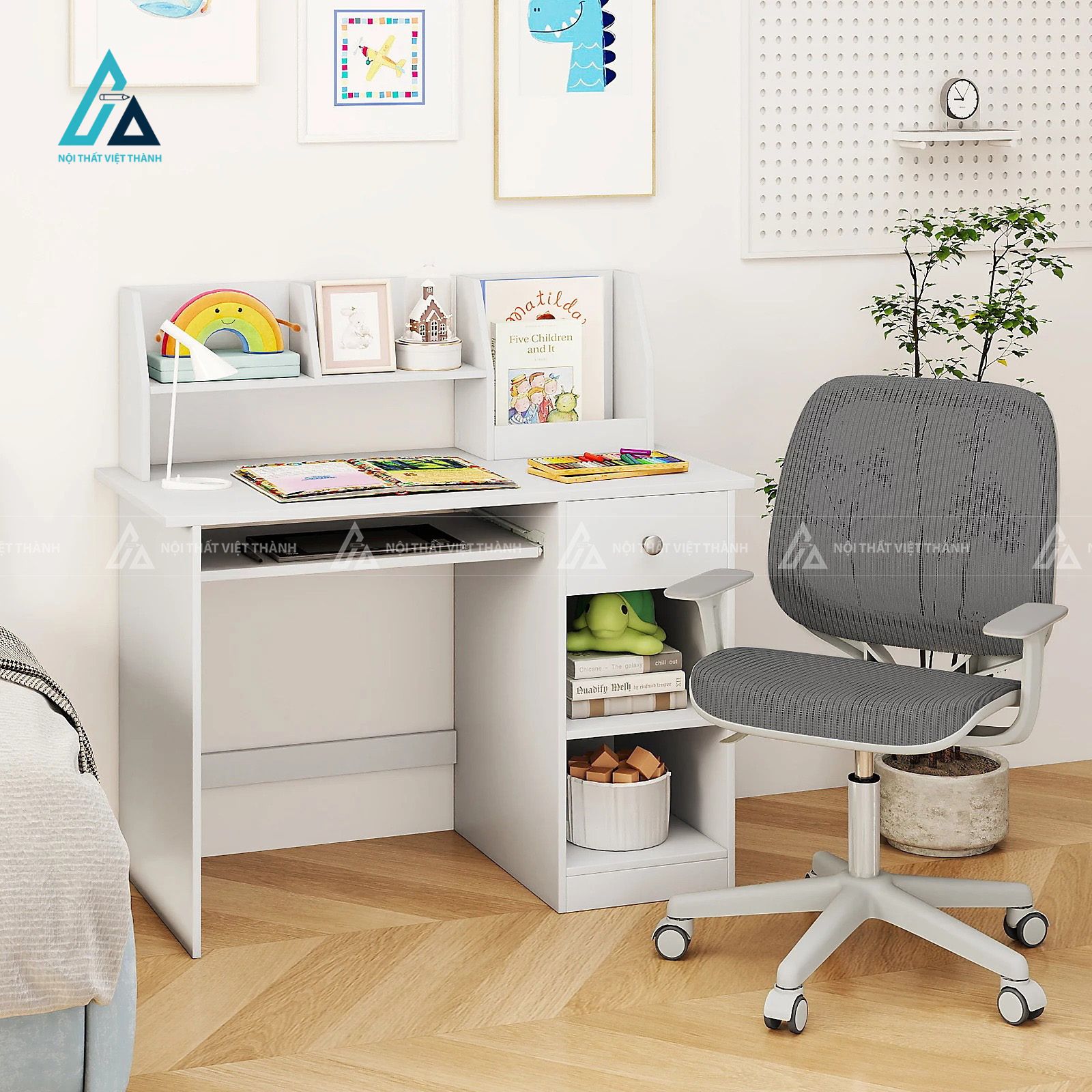 Bàn Học Gỗ MDF Cao Cấp Có Ngăn Kéo Để Đồ Thiết Kế Hiện Đại