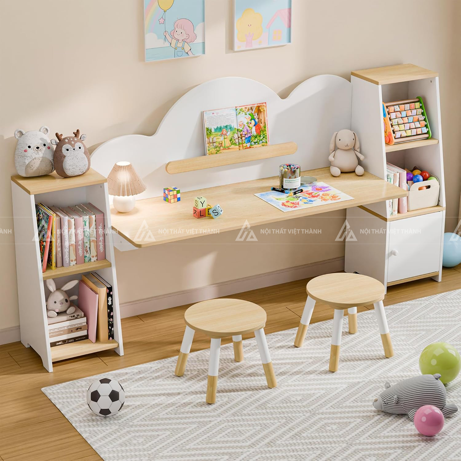 Bàn Học Đôi Với Hệ Kệ Sách Đối Xứng Tiết Kiệm Diện Tích 4